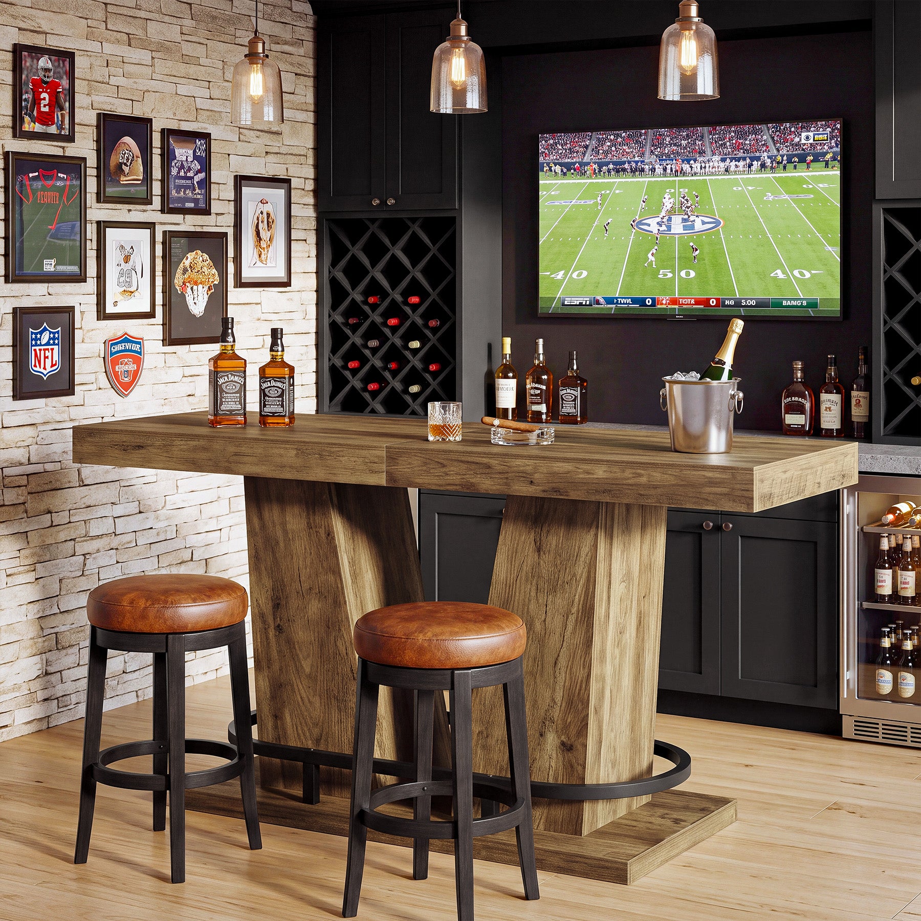 Tribesigns 63-Inch Industrial Bar Table for 4-6 with Footrest, Counter Height Pub Table for Kitchen