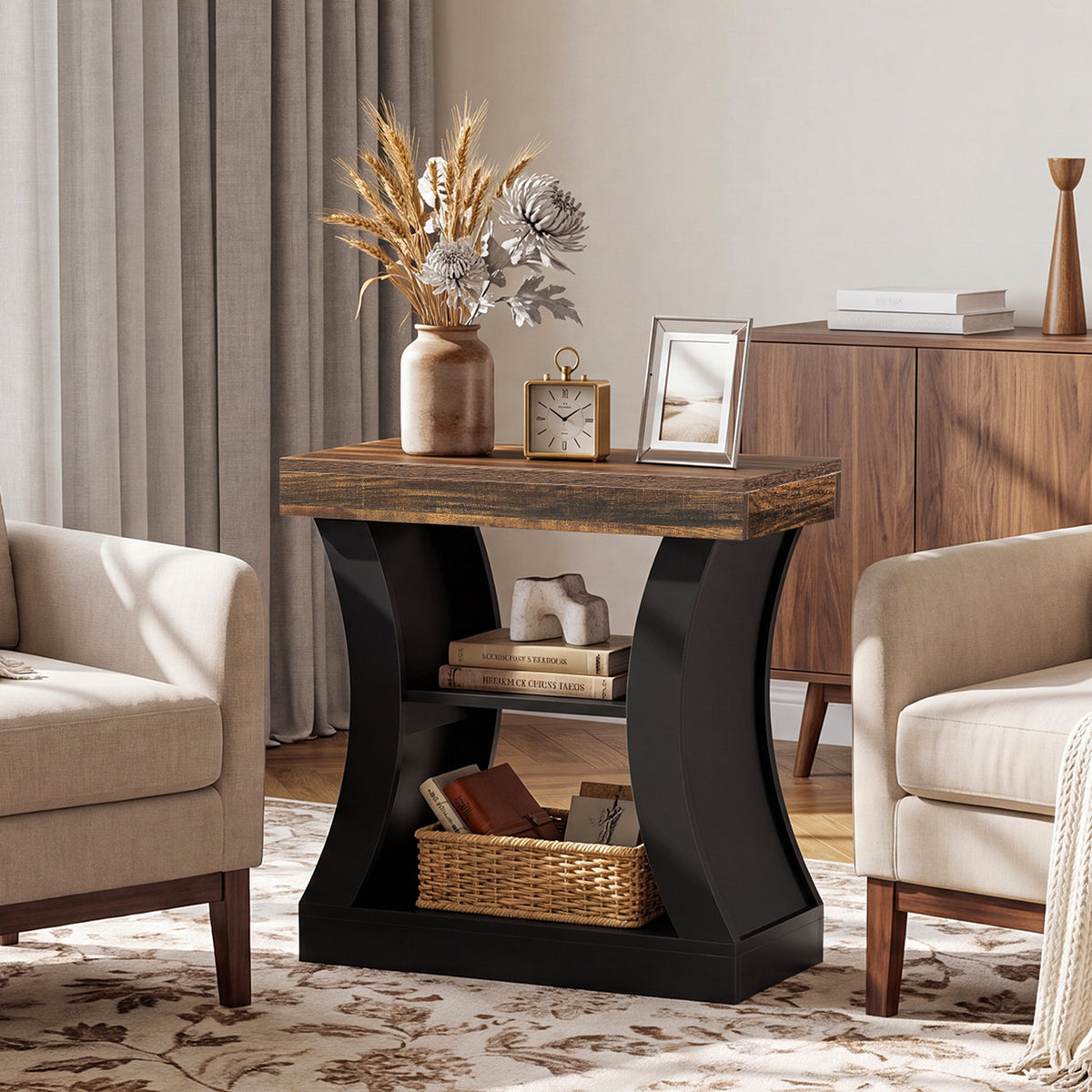 Tribesigns 23.6 Inch End Table with 3-Tier Storage Shelves, Modern Side Table for Living Room
