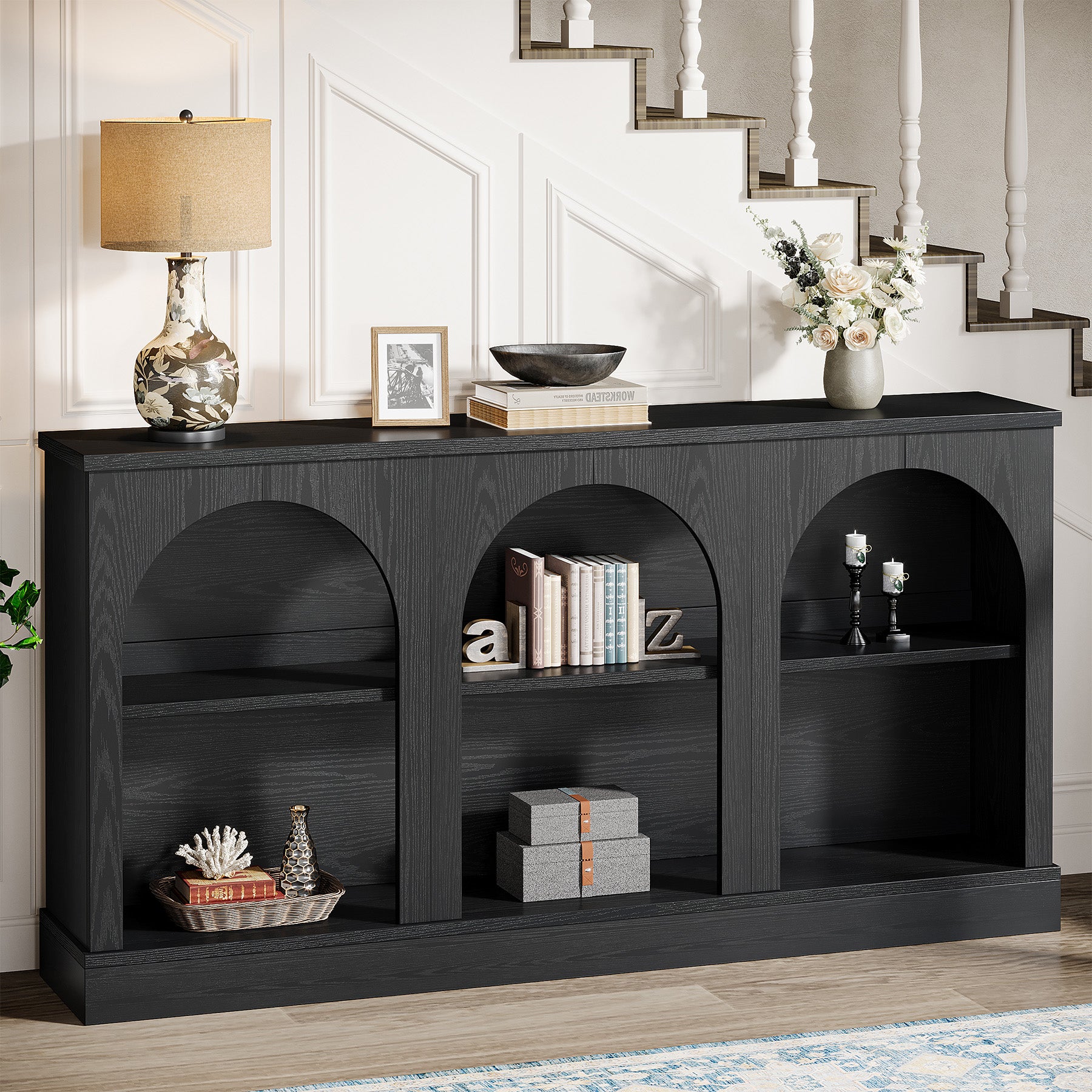 63" Farmhouse Console Table - 3-Tier Sofa Table with Storage