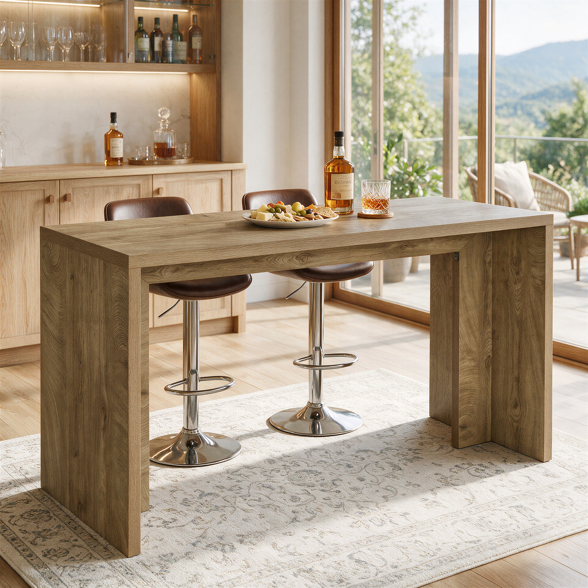 Tribesigns 55" Bar Table with Slim Top and Warm Wood Finish, Bar Height Table for Kitchen