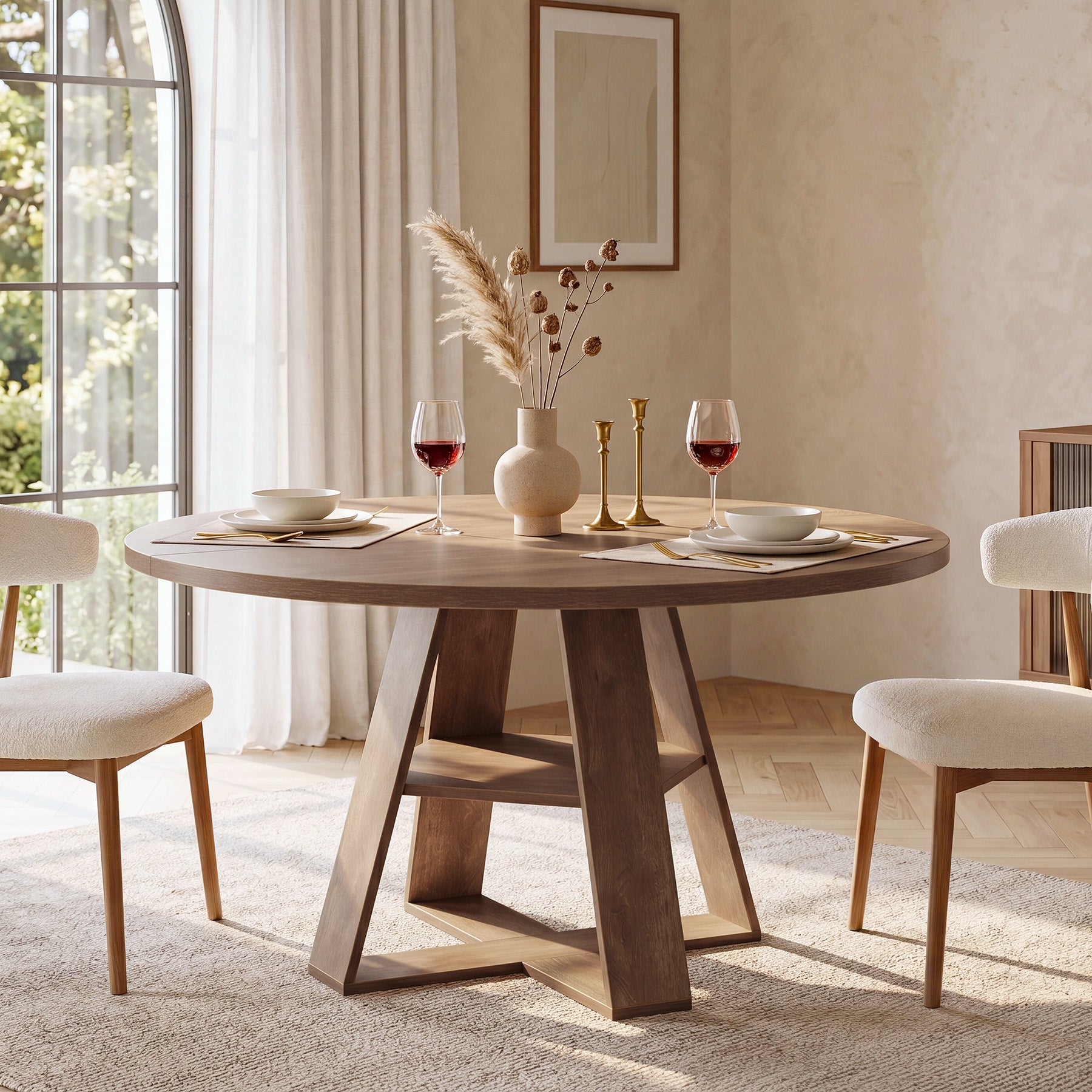 Tribesigns 47.24-Inch Round Dining Table for 4-6, Modern Farmhouse Kitchen Table with X-Cross Pedestal Base and Storage Shelf for Dining Room