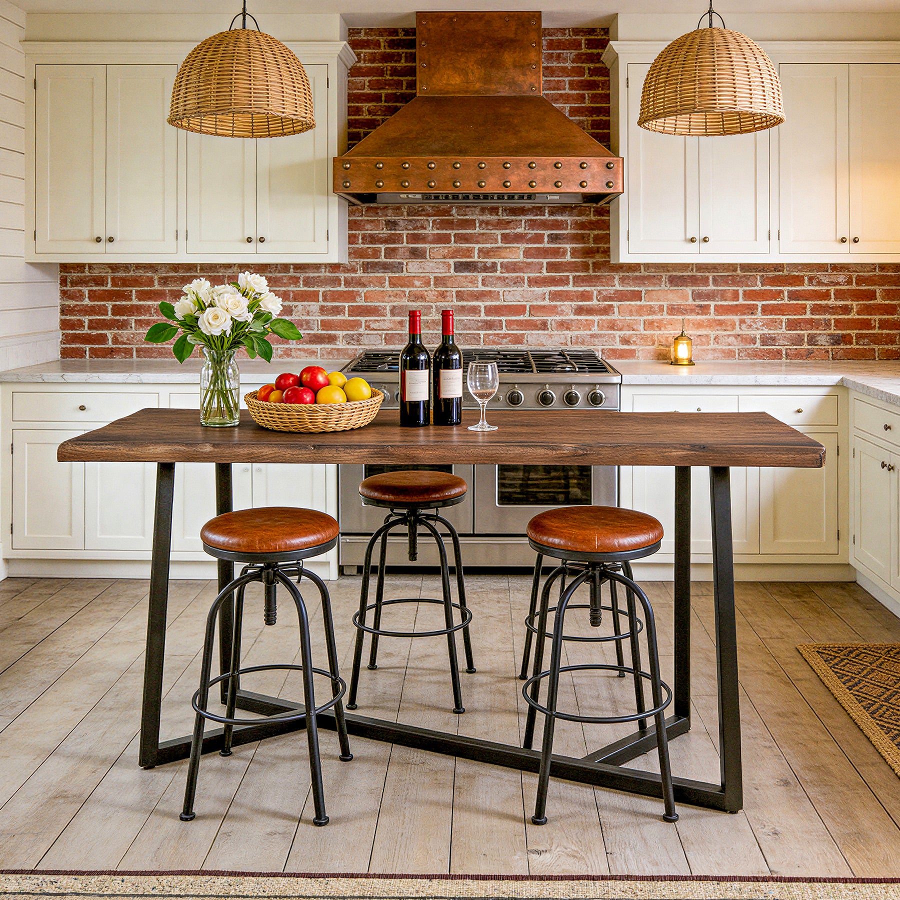 Tribesigns 63-Inch Solid Wood Bar Table with Metal Frame, Counter Height Pub Table for Kitchen