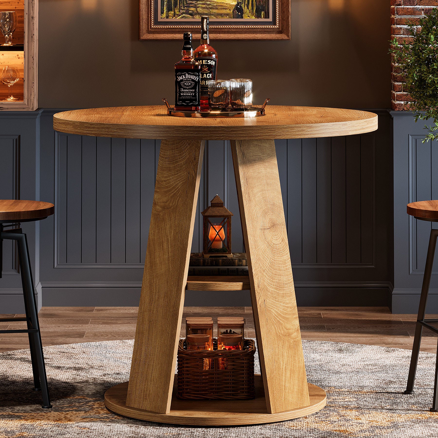 Tribesigns 31.5-Inch Round Dining Table for 2-4, Space-Saving Farmhouse Kitchen Table with 2-Tier Storage Shelf for Small Spaces