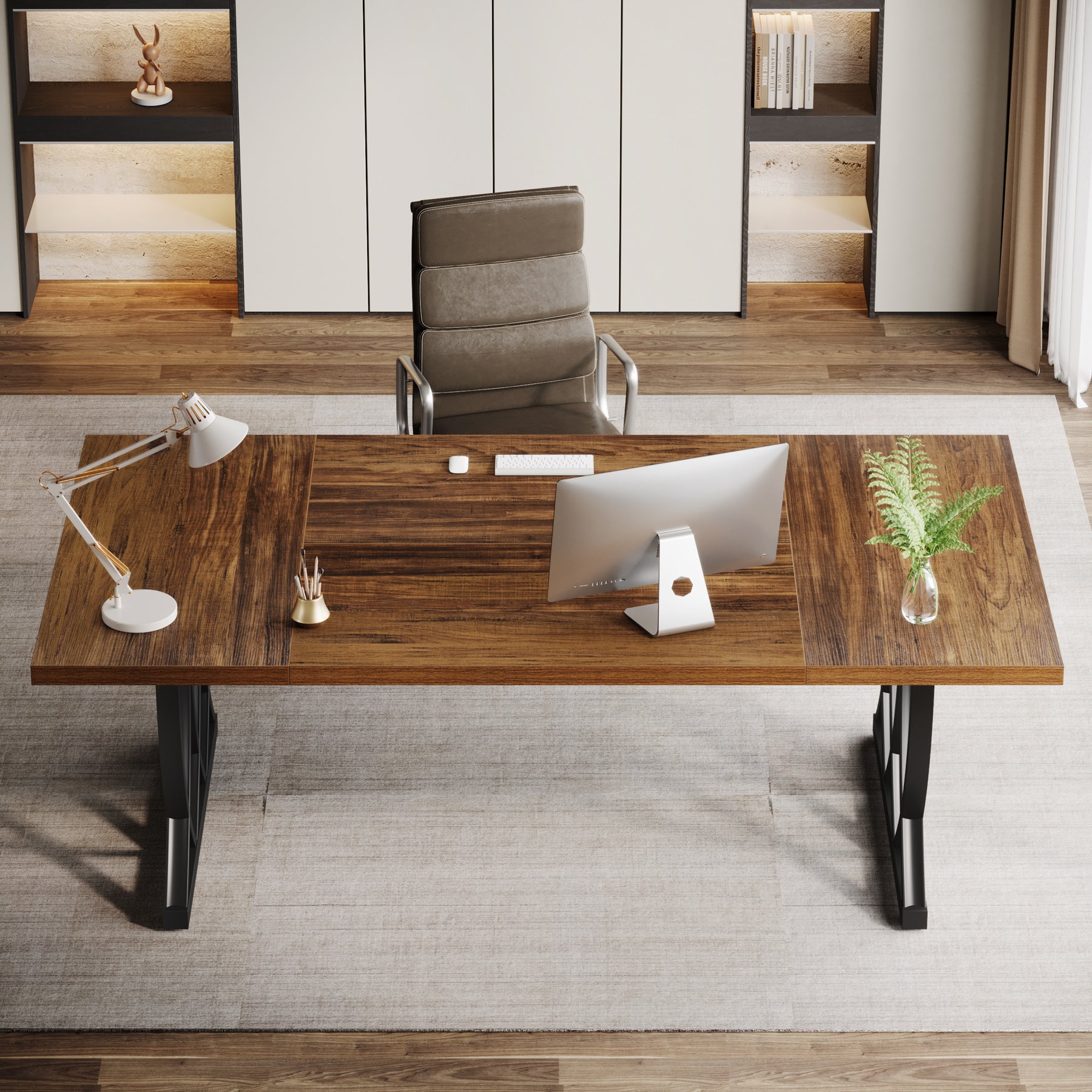 Tribesigns 70.86-Inch Executive Desk, Large Home Office Computer Desk with Trestle Metal Frame for Study and Writing