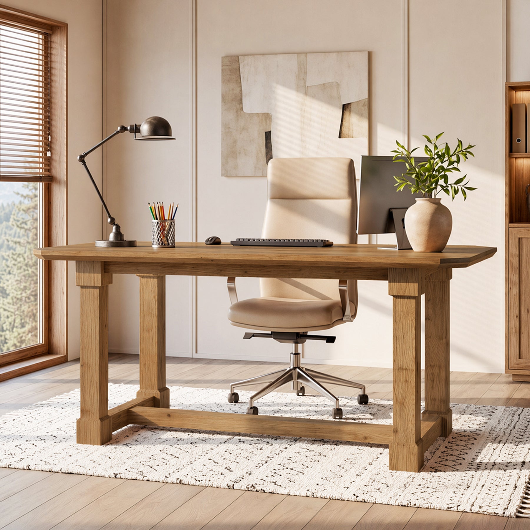 Tribesigns 63-Inch Solid Wood Executive Desk, Large Computer Desk with Heavy Duty Legs