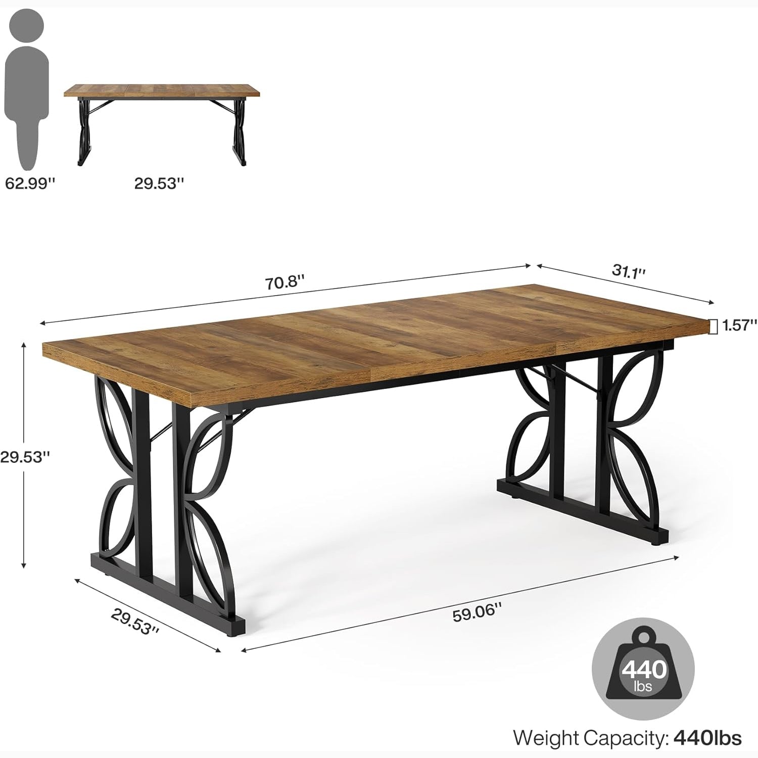 70.8" Industrial Computer Desk - Rustic Brown & Black Metal Frame Workstation