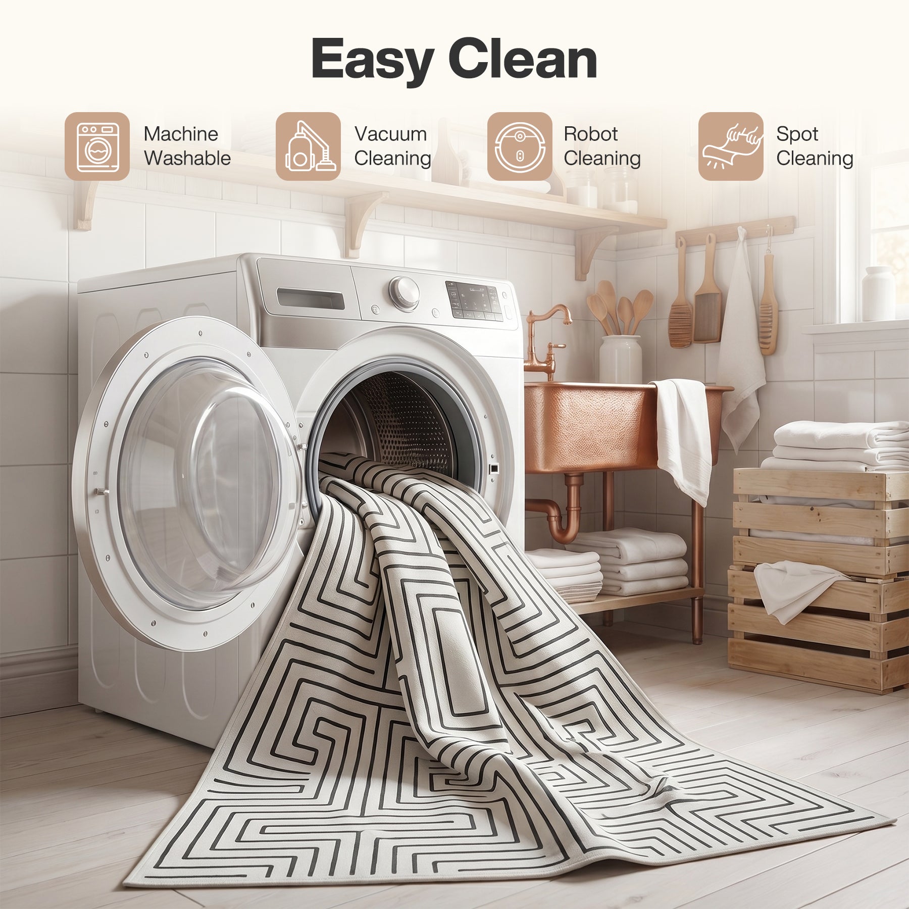 Tribesigns Geometric Low-Pile Rug, Non-Slip Backing, Machine Washable Up to 30°C, OEKO-TEX Certified