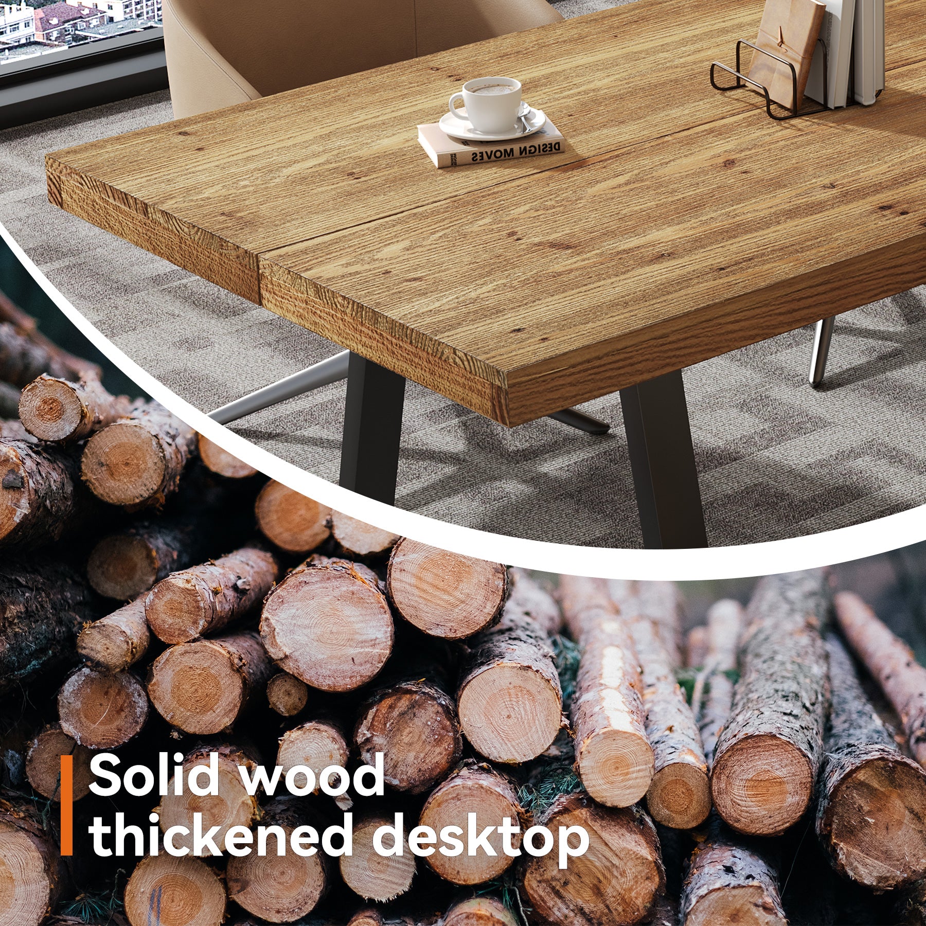Tribesigns 63-Inch Industrial Executive Desk with Solid Wood Panels and Metal Legs, Computer Writing Desk for Home Office Study and Small Conference Room