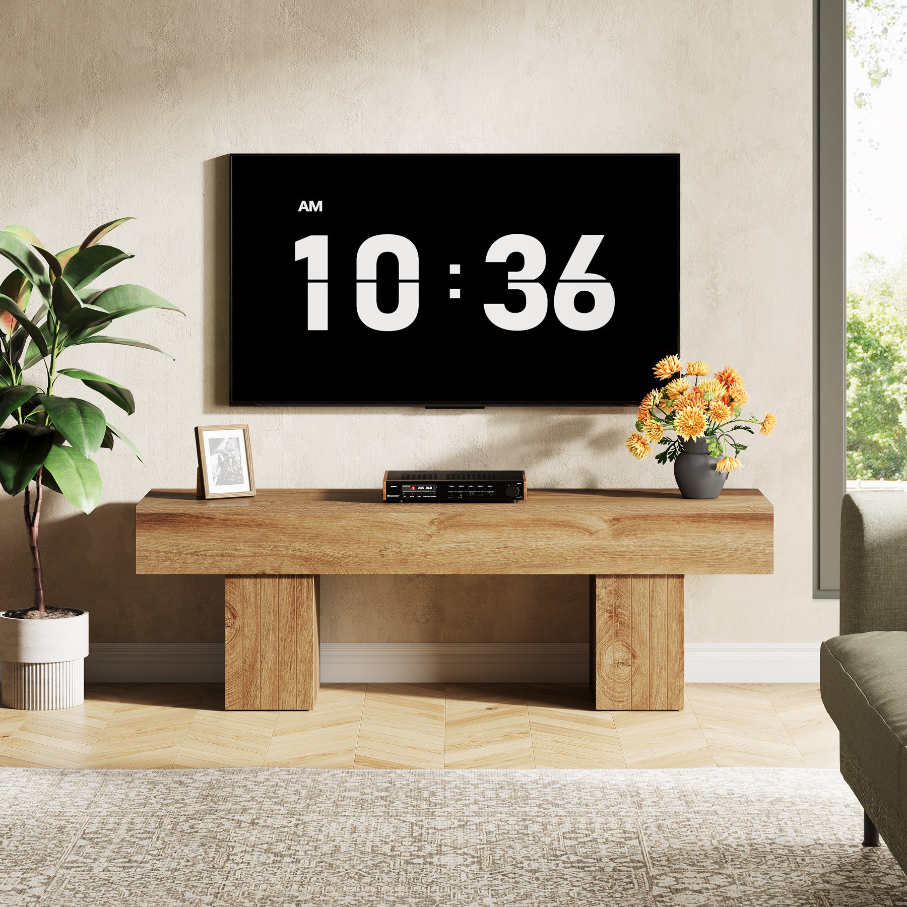 Tribesigns 55.1-Inch TV Stand for 55-Inch TVs with 300 lb Capacity, Farmhouse Media Console for Living Room