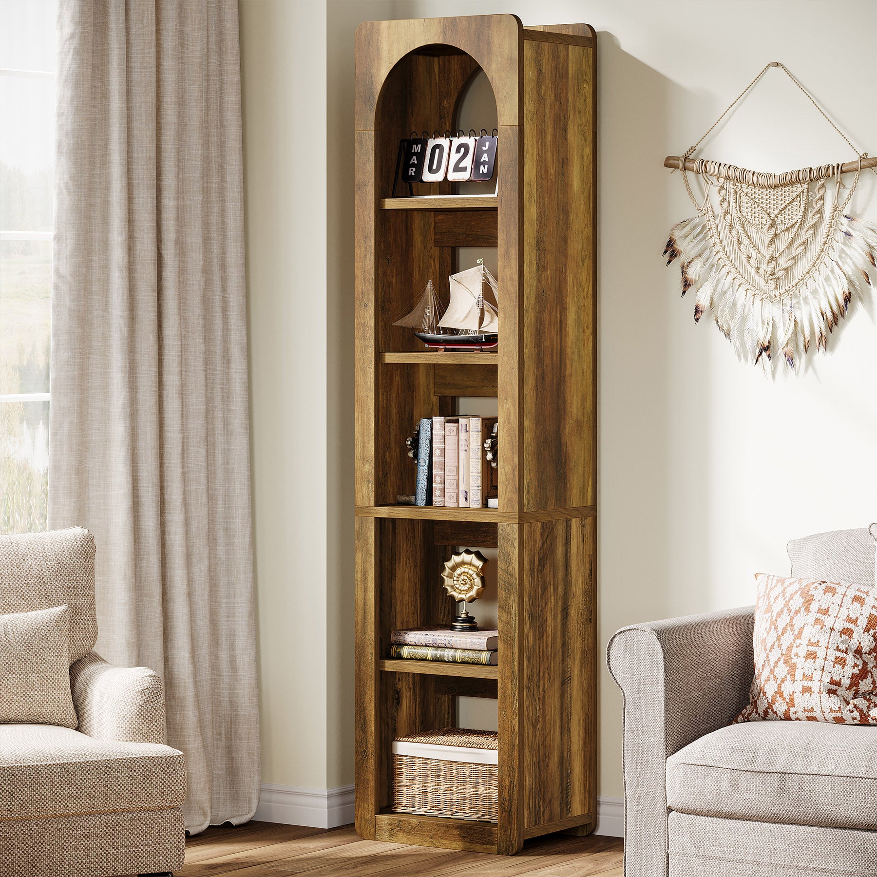 70.86" Tall Narrow Bookshelf, 5-Tier Slim Bookcase with Open Shelves for Small Spaces