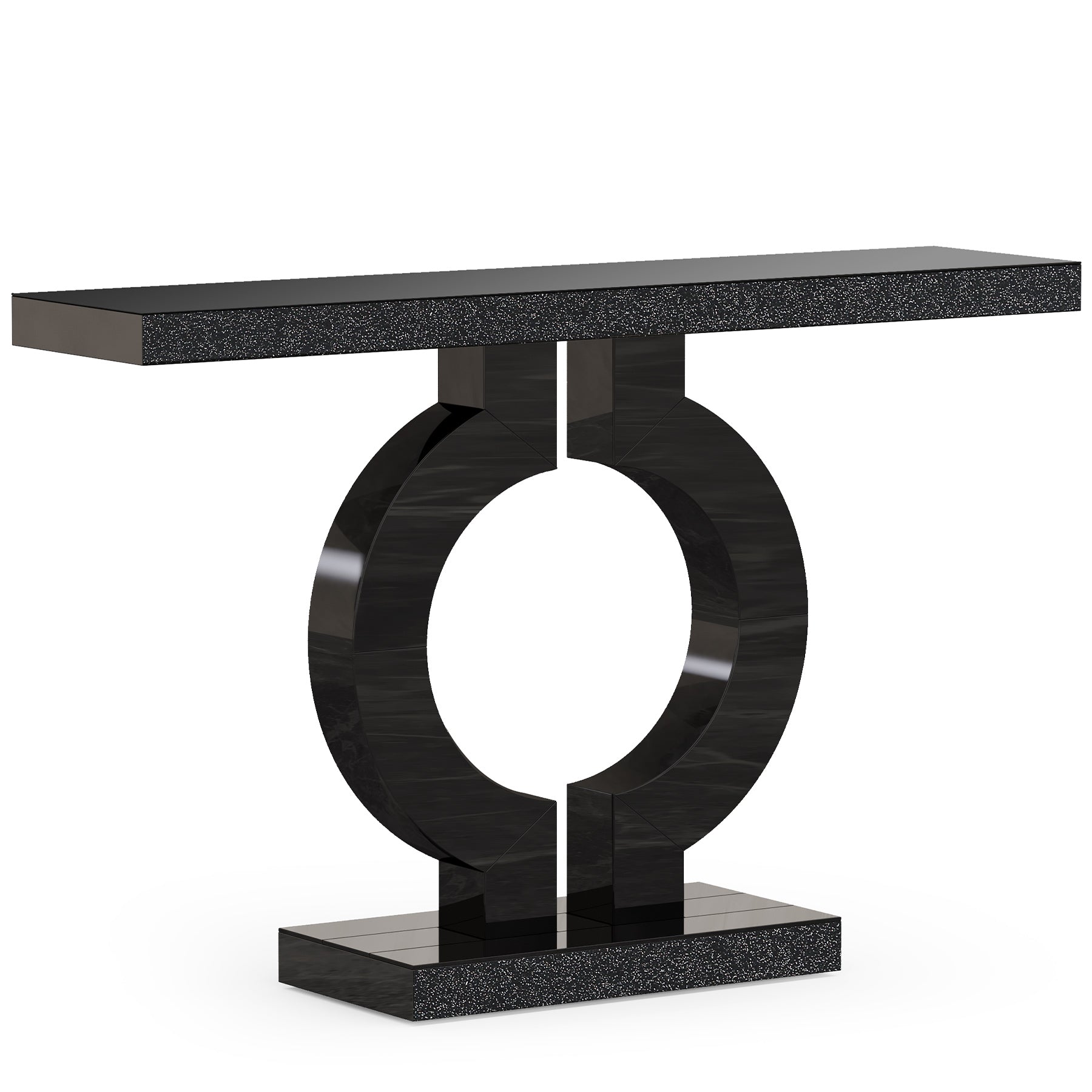 43" Modern Mirrored Console Table - O-Shaped Black Base Narrow Entryway & Sofa Table with Glass Finish