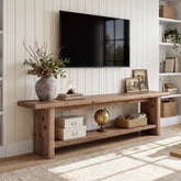 Tribesigns 71 Inch Solid Wood TV Stand with 2-Tier Storage and Farmhouse Design, Media Console for 55-85 Inch TVs 3
