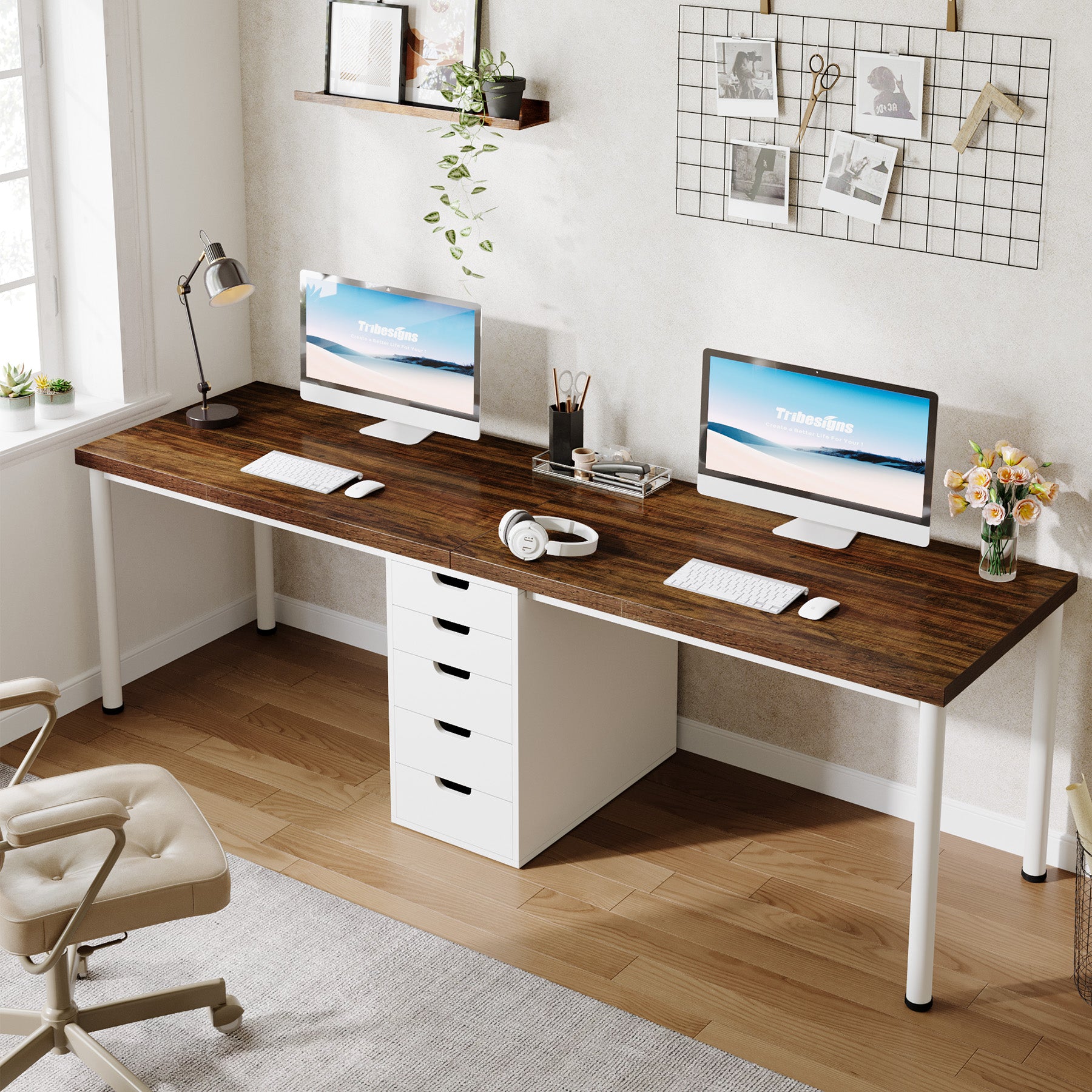 Tribesigns 78.7-Inch Two-Person Computer Desk with 5 Drawers, Double Office Workstation for Home Office