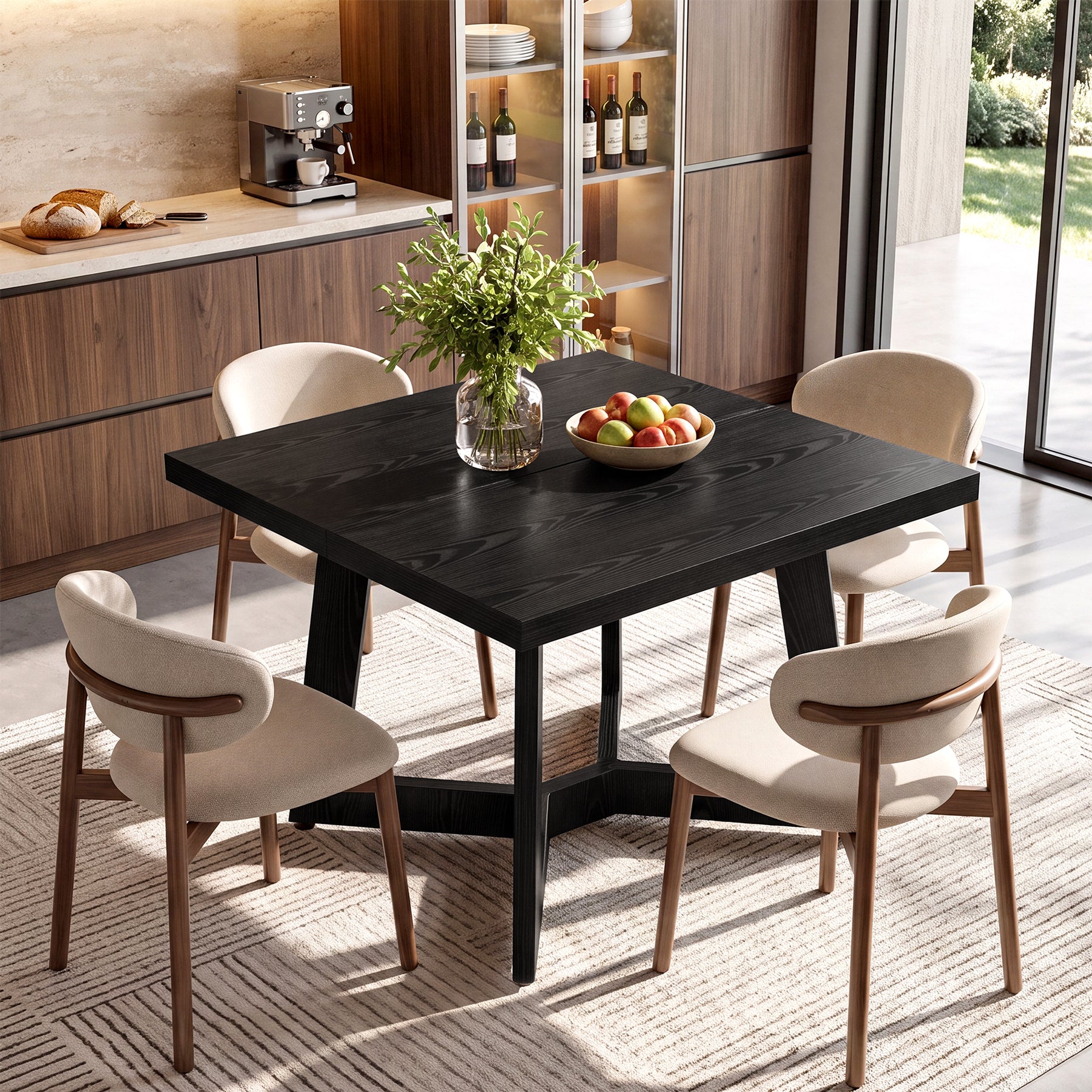 Tribesigns 39.37-Inch Square Dining Table for 2-4, Modern Black Kitchen Table with Stable Frame