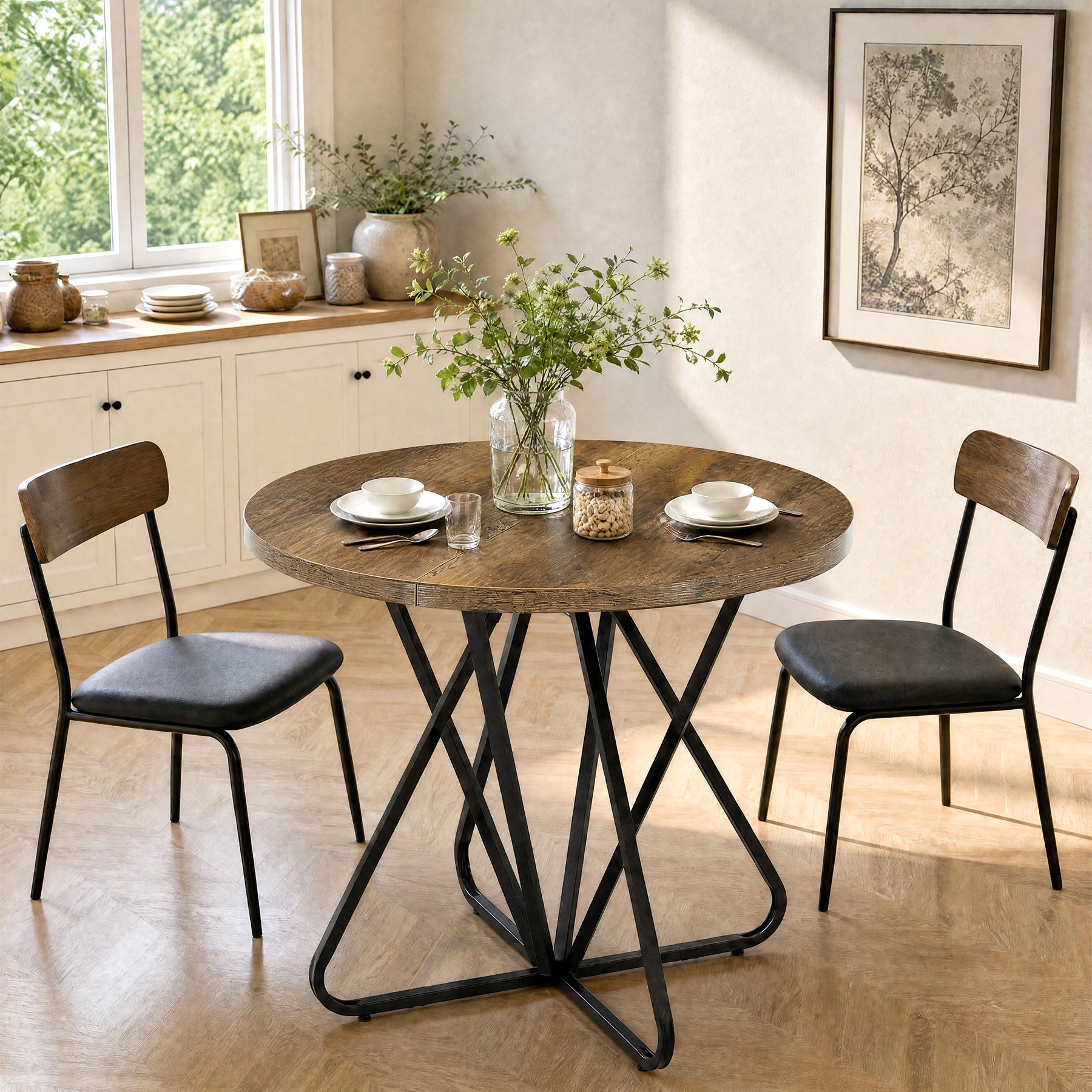 Tribesigns 31.5-Inch Round Dining Table with Geometric Metal Base, Small Kitchen Table for 2-3 People