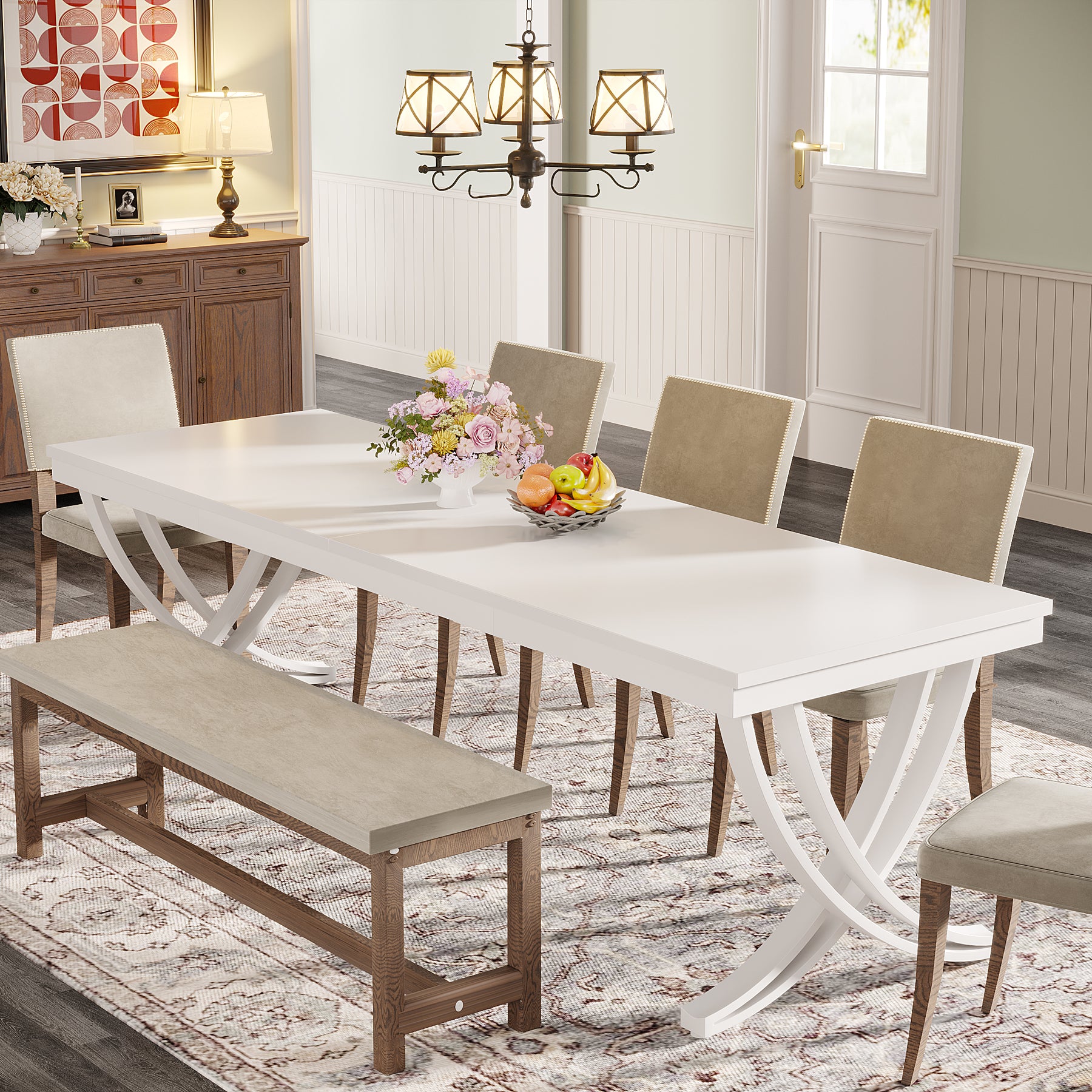 78-Inch Rectangular Dining Table for 6-8, Large Wood Farmhouse Table with Metal Legs