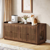 55.1-Inch Extra Large Cat Litter Box Enclosure for 2 Cats with 2 Cabinets and Side Entry, Hidden Wooden Cat Washroom Furniture for Living Room 3
