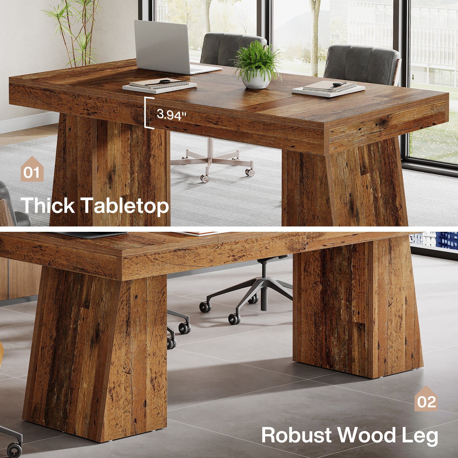 55-Inch Executive Desk, Large Wood Office Computer Desk with Double Pedestal