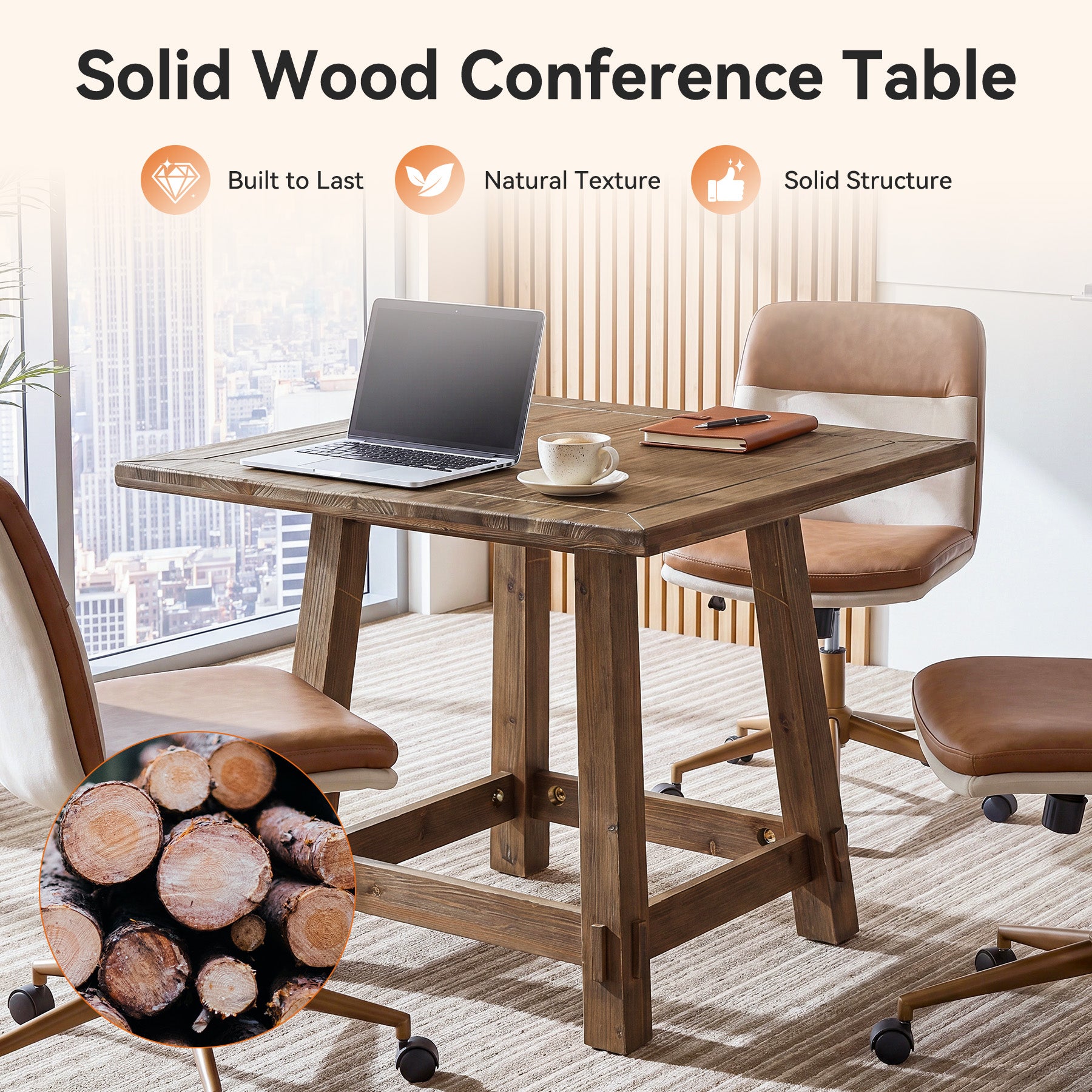 Tribesigns 31.49-Inch Solid Wood Conference Table for 4, Square Meeting Table for Home Office