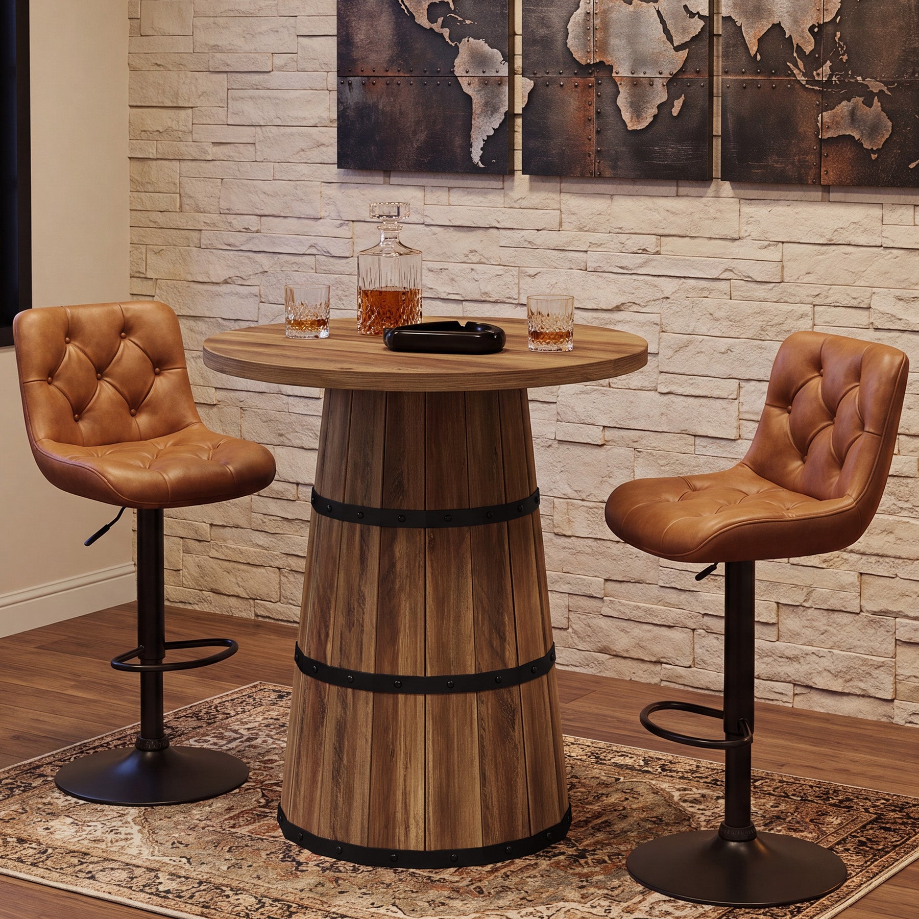 Tribesigns 31.5-Inch Round Bar Table with Barrel Base, Farmhouse Pub Table for Kitchen and Home Bar