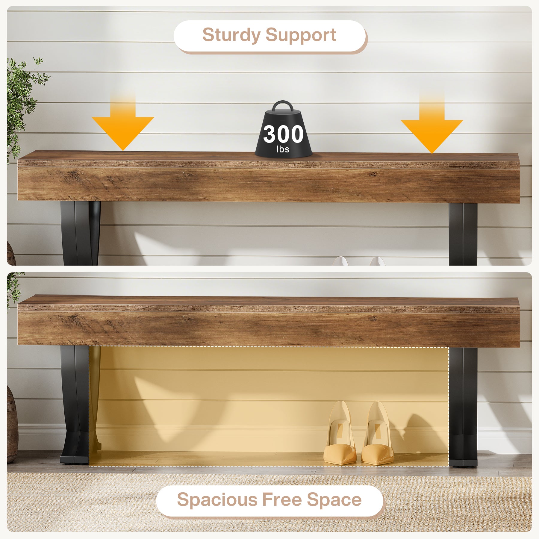 Tribesigns 55" Shoe Bench, Industrial Bench with Metal X-Legs for Hallway