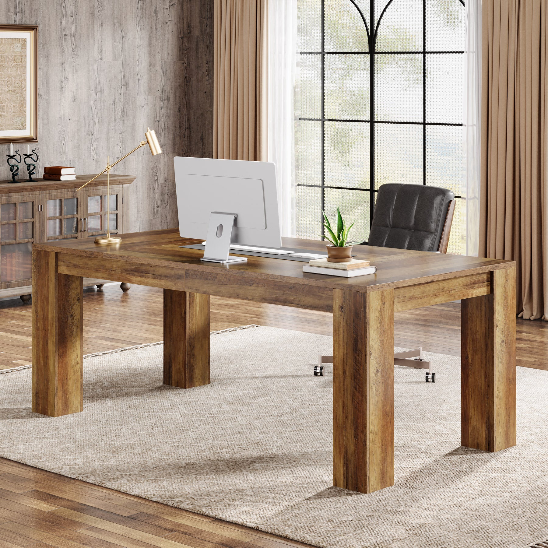 Tribesigns 63 Inch Executive Desk, Large Rustic Computer Desk with Spacious Workstation for Home Office