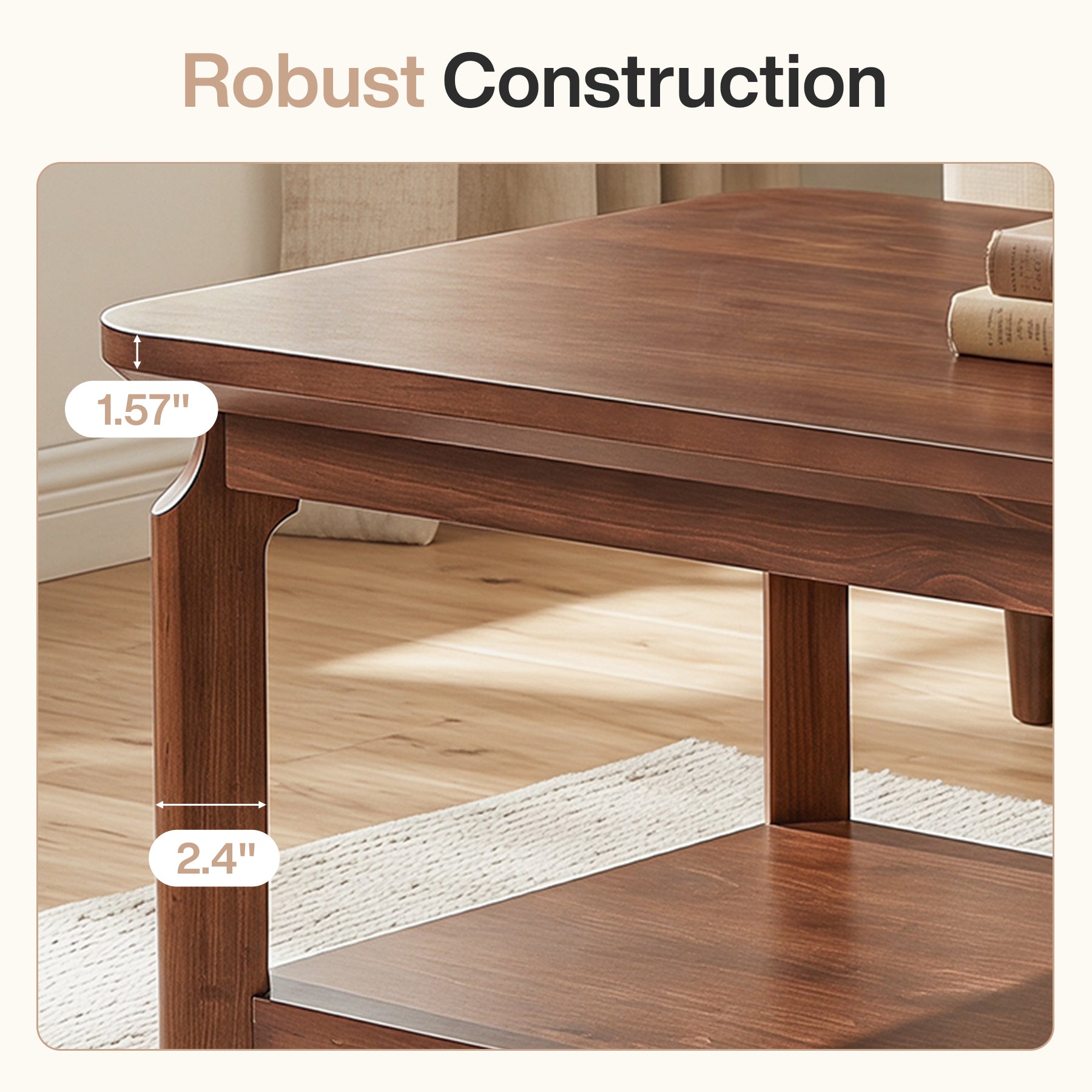 Tribesigns 47-Inch Coffee Table with Open Shelf, Rounded-Corner Center Table for Living Room