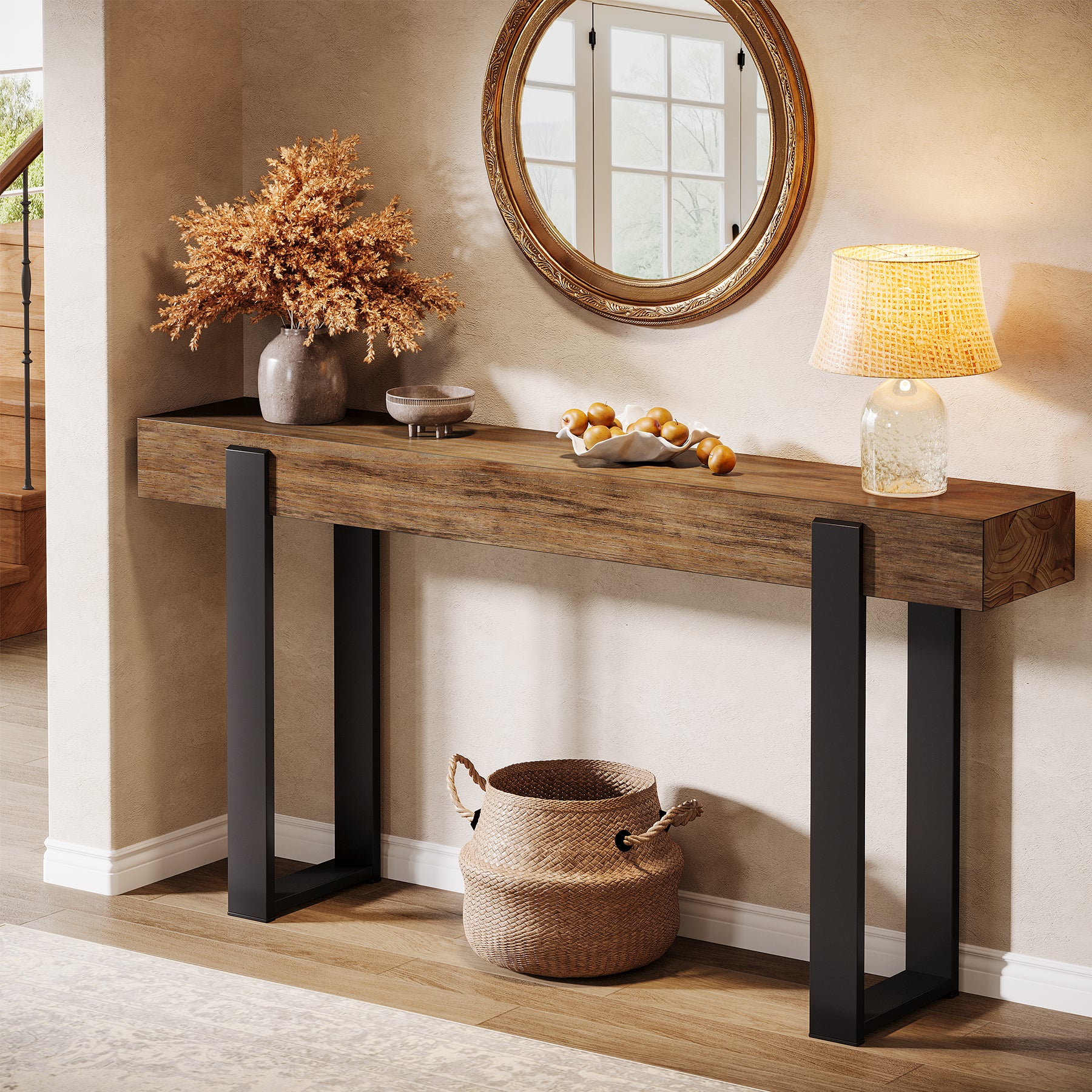 Tribesigns 63-Inch Solid Wood Sofa Table with Metal Support, Narrow Console Table for Behind Couch