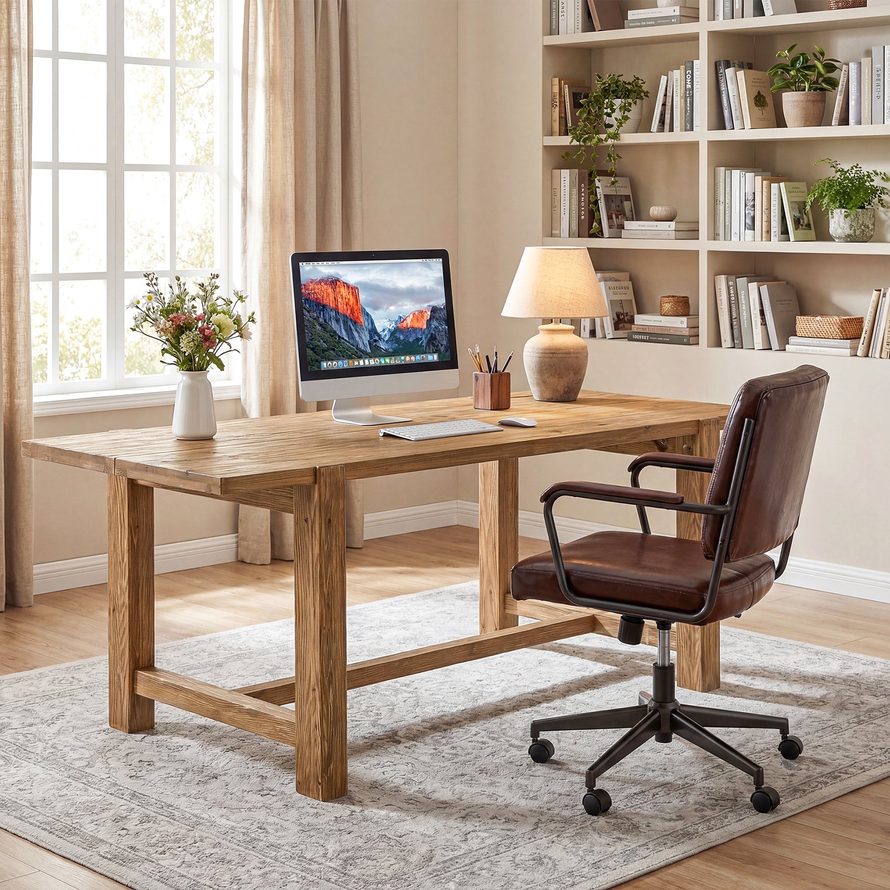 Tribesigns 63-Inch Solid Wood Computer Desk, Large Executive Office Desk with Sturdy Legs