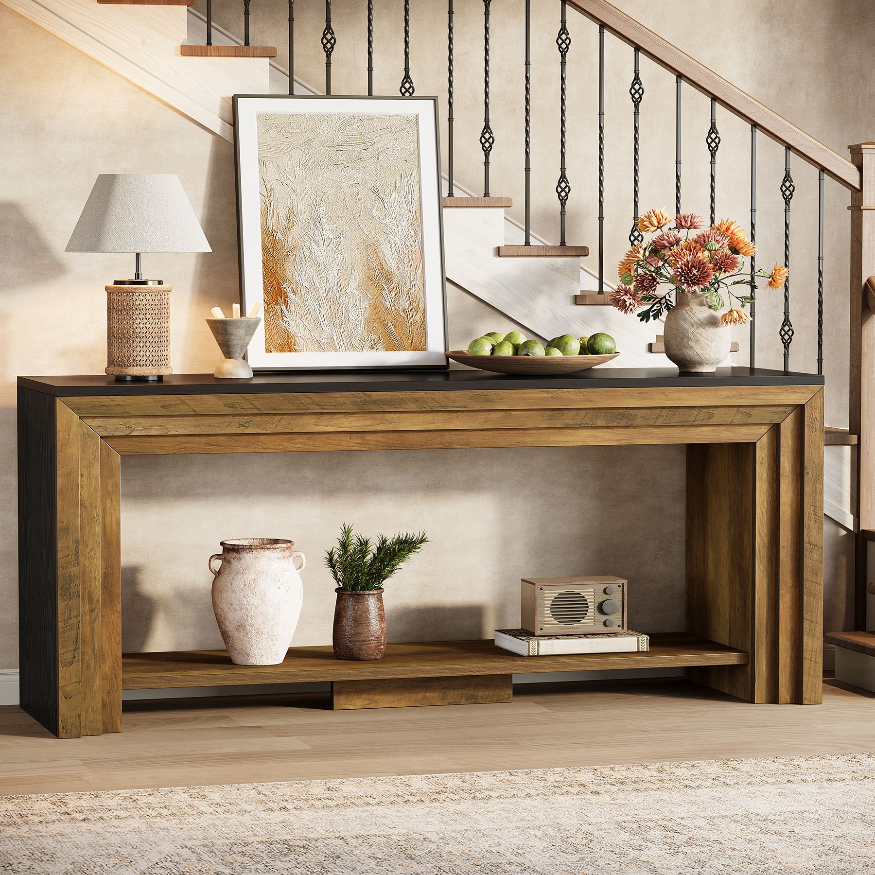 70.9-Inch Farmhouse Narrow Console Table with Storage, Wooden Sofa Table for Entryway