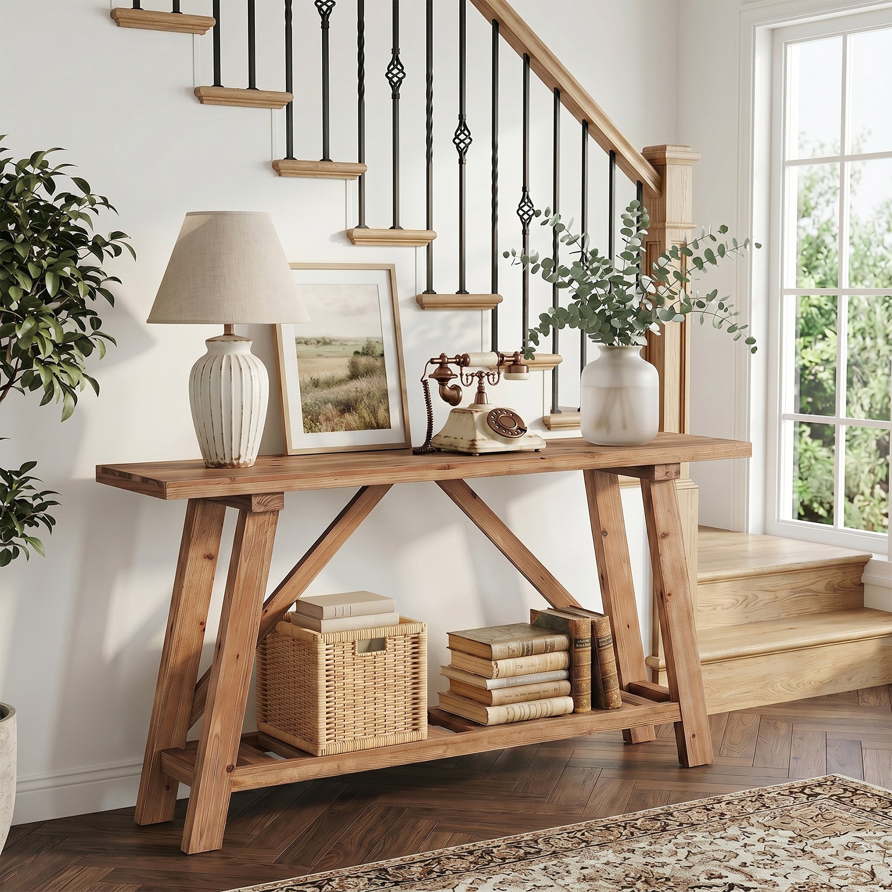 Tribesigns 62.99-Inch Solid Wood Console Table, Narrow Design with Storage Shelf for Entryway Living Room and Hallway