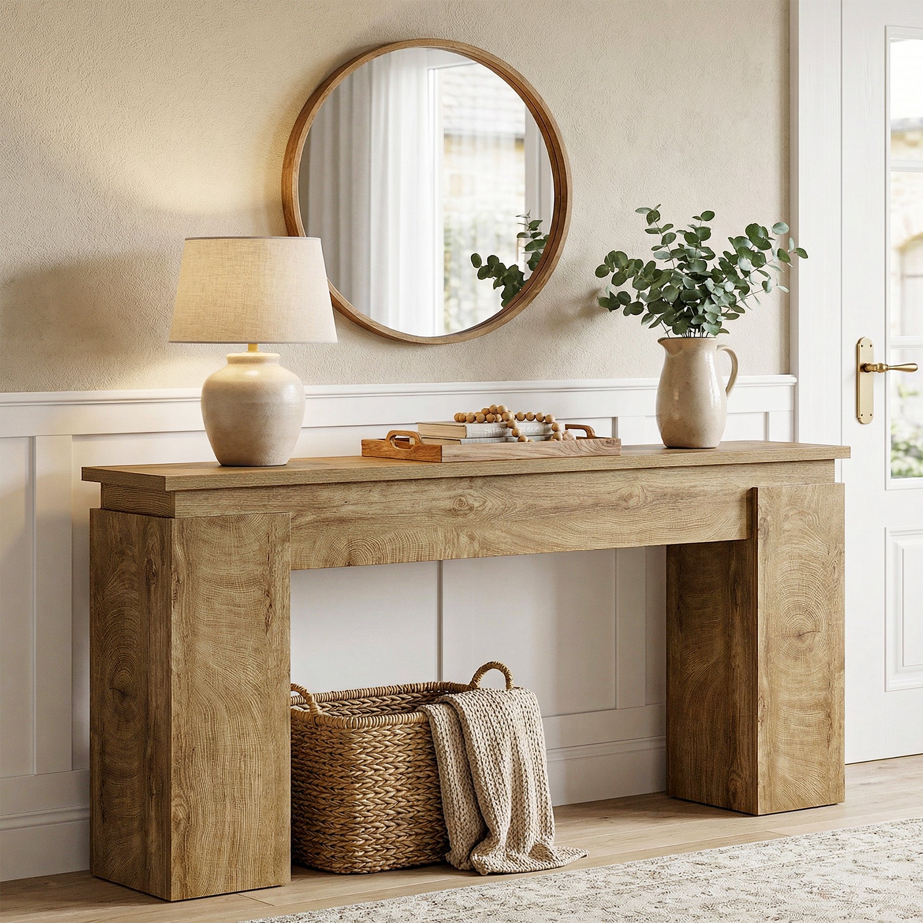 63-Inch Console Table, Farmhouse Sofa Table with Open Storage
