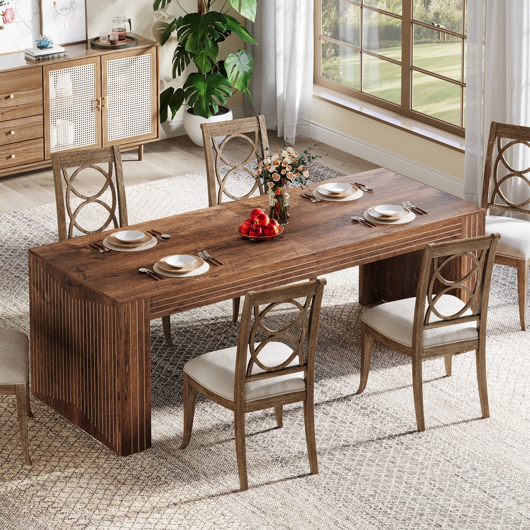 78.7" Large Dining Table for 8 Seater, Modern Rectangular Wooden Table