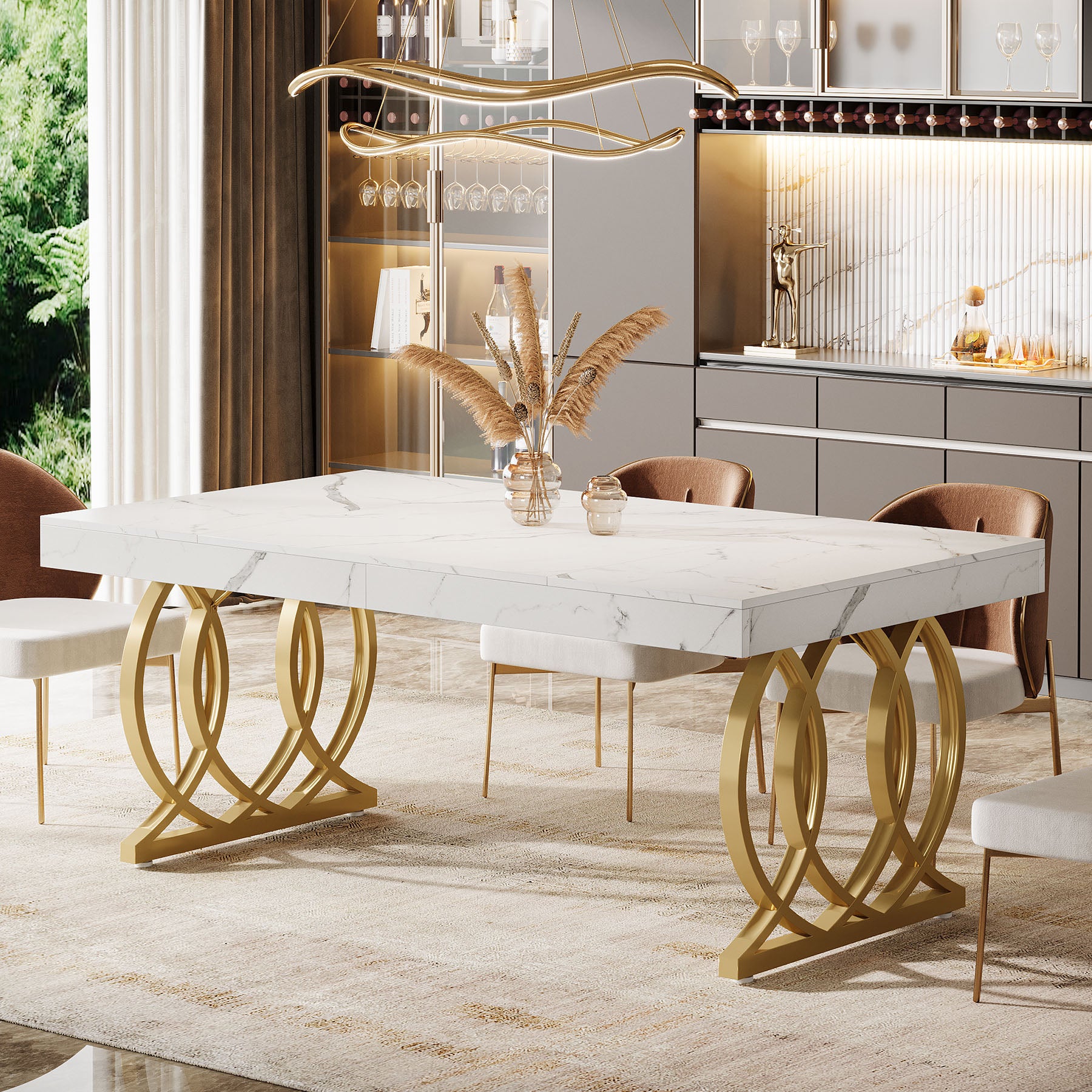 Tribesigns 63-Inch Modern Dining Table for 4-6 People, Faux Marble Kitchen Table with Gold Legs