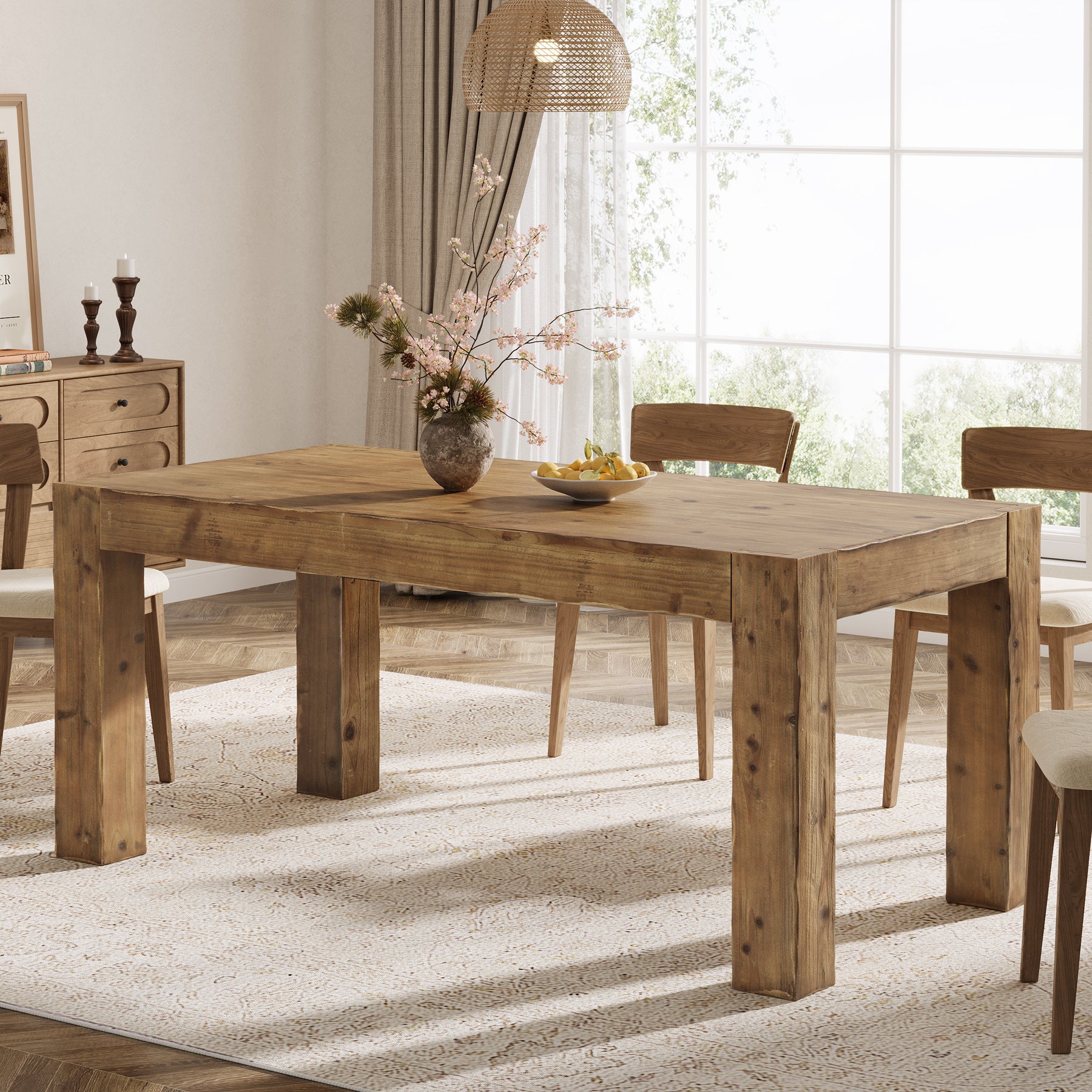 Tribesigns 63" Solid Wood Dining Table, Farmhouse Table for Dining Room (Only Table)