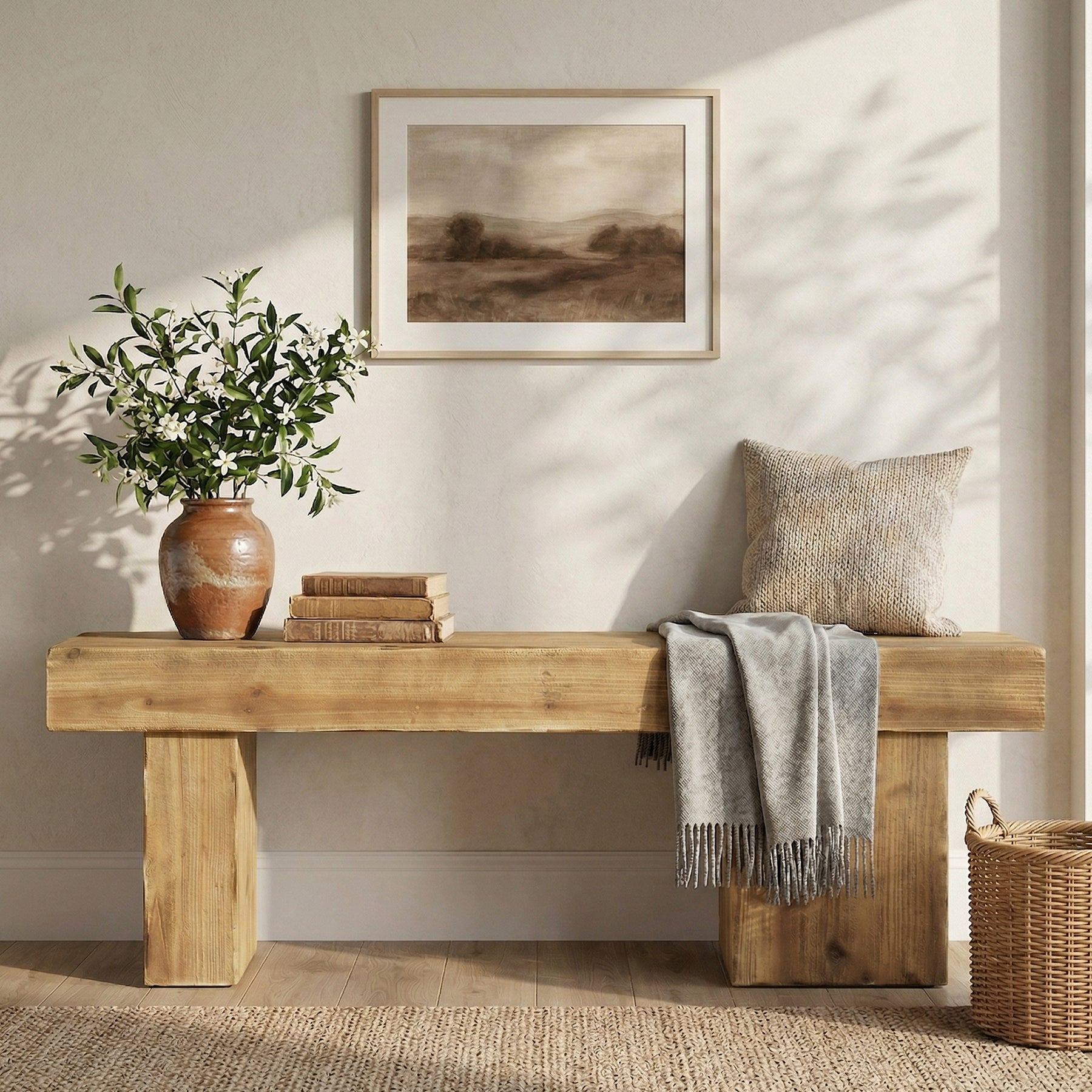 Tribesigns 47-Inch Solid Wood Entryway Bench, Thick Seat Bench for Hallway