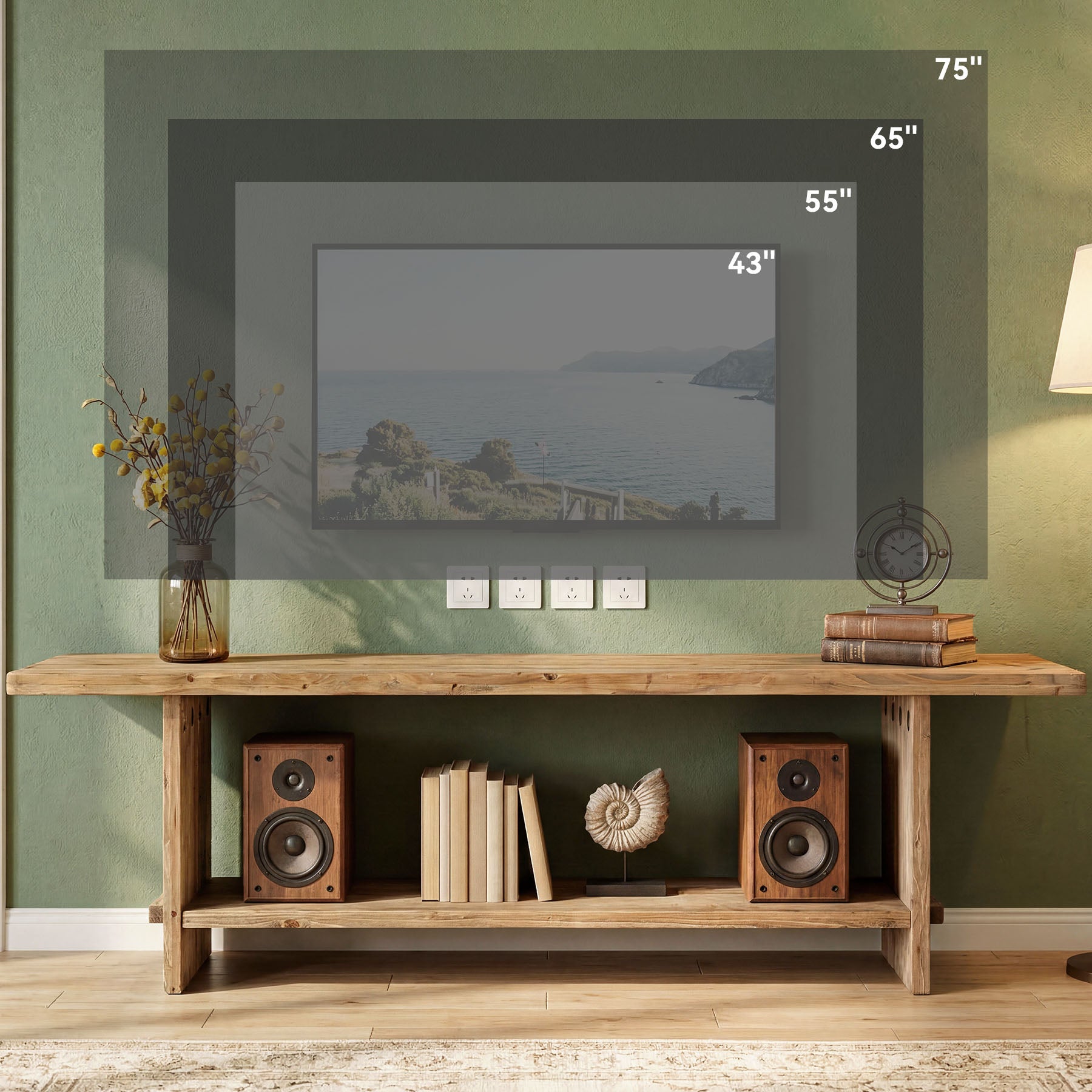 Tribesigns 71 Inch Solid Wood TV Stand with 2-Tier Storage, Media Console for 55 to 85 Inch TVs