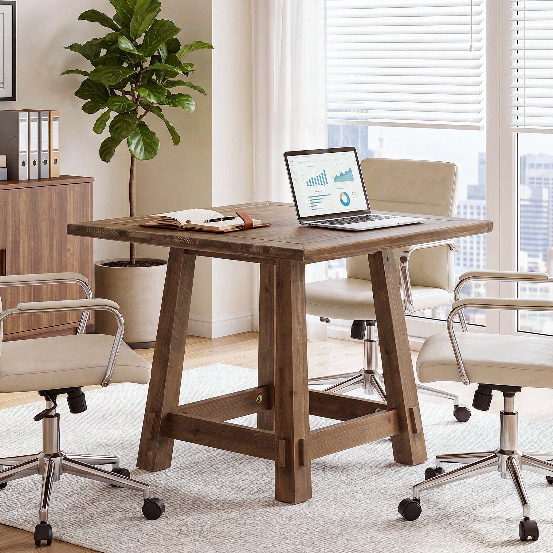 Tribesigns 31.49-Inch Solid Wood Conference Table for 4, Square Meeting Table for Home Office