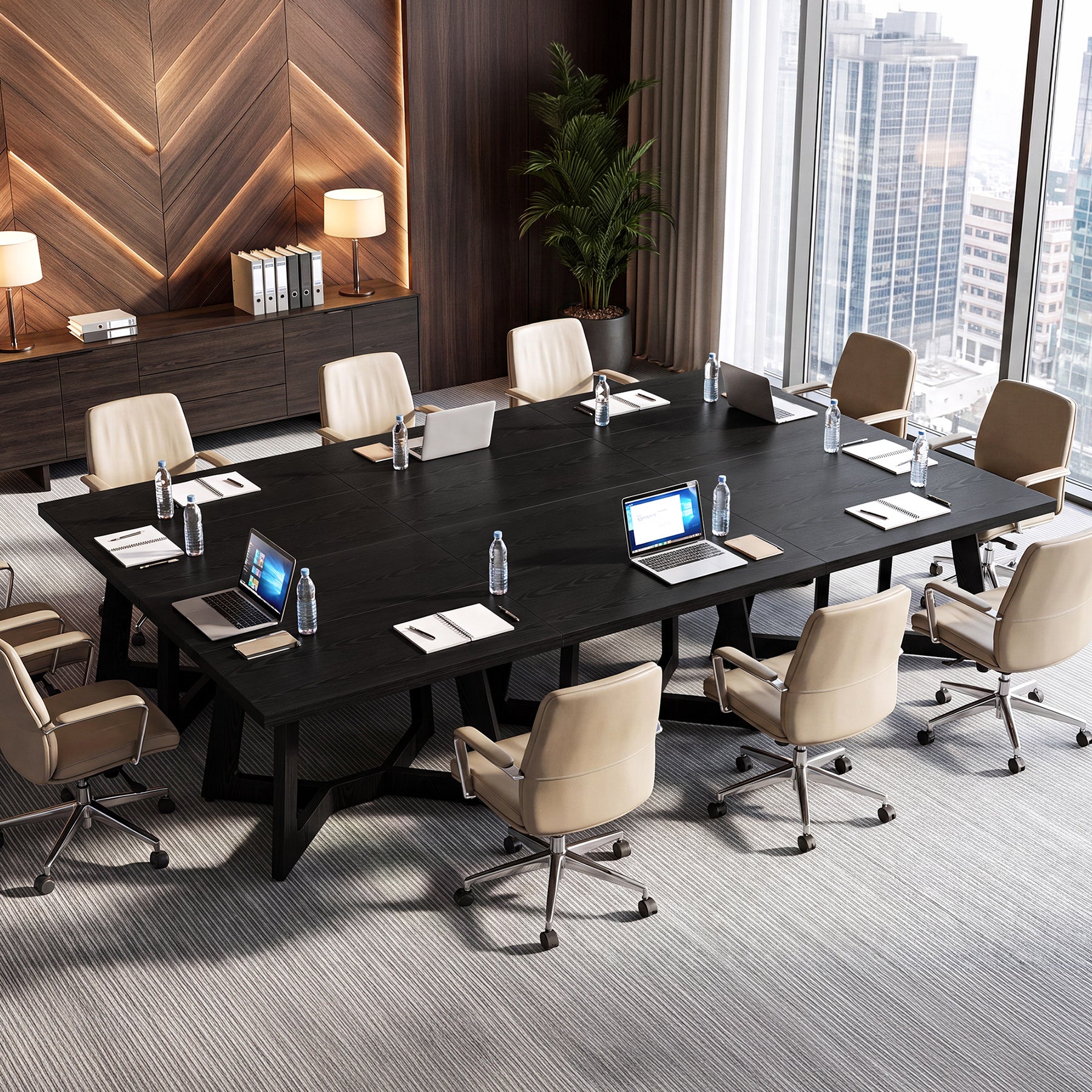 Tribesigns 39.37-Inch Square Conference Table for 2-4, Black Meeting Table with Stable Office Frame