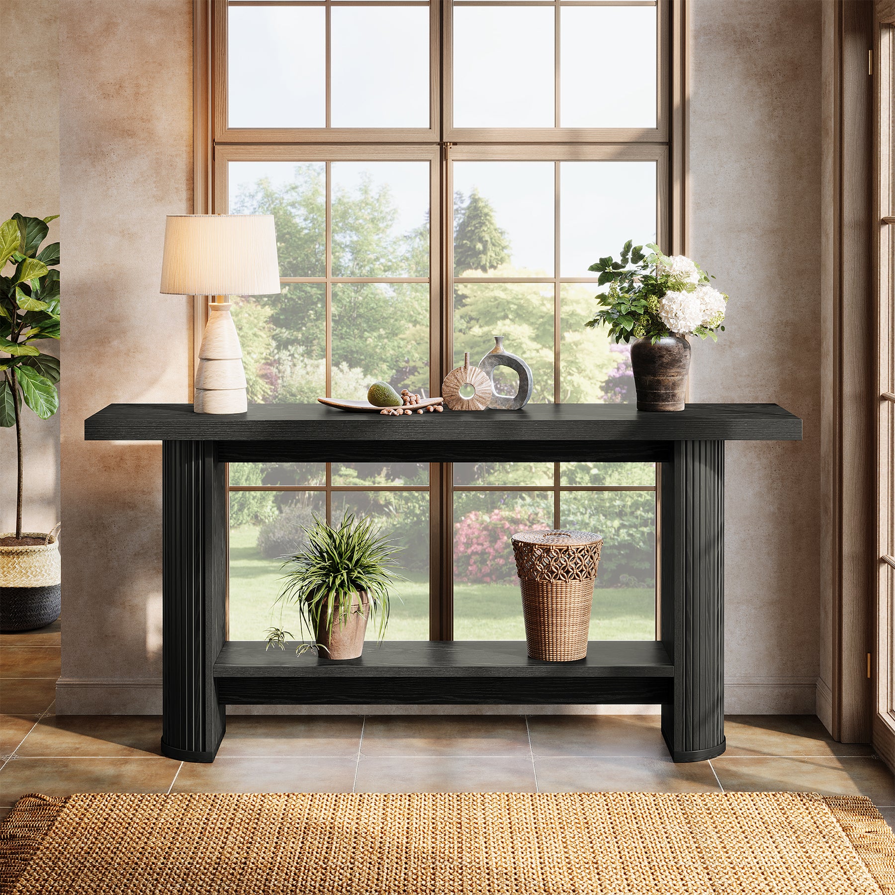 55-Inch Narrow Console Table with Storage Shelf, Rustic Entryway Sofa Table