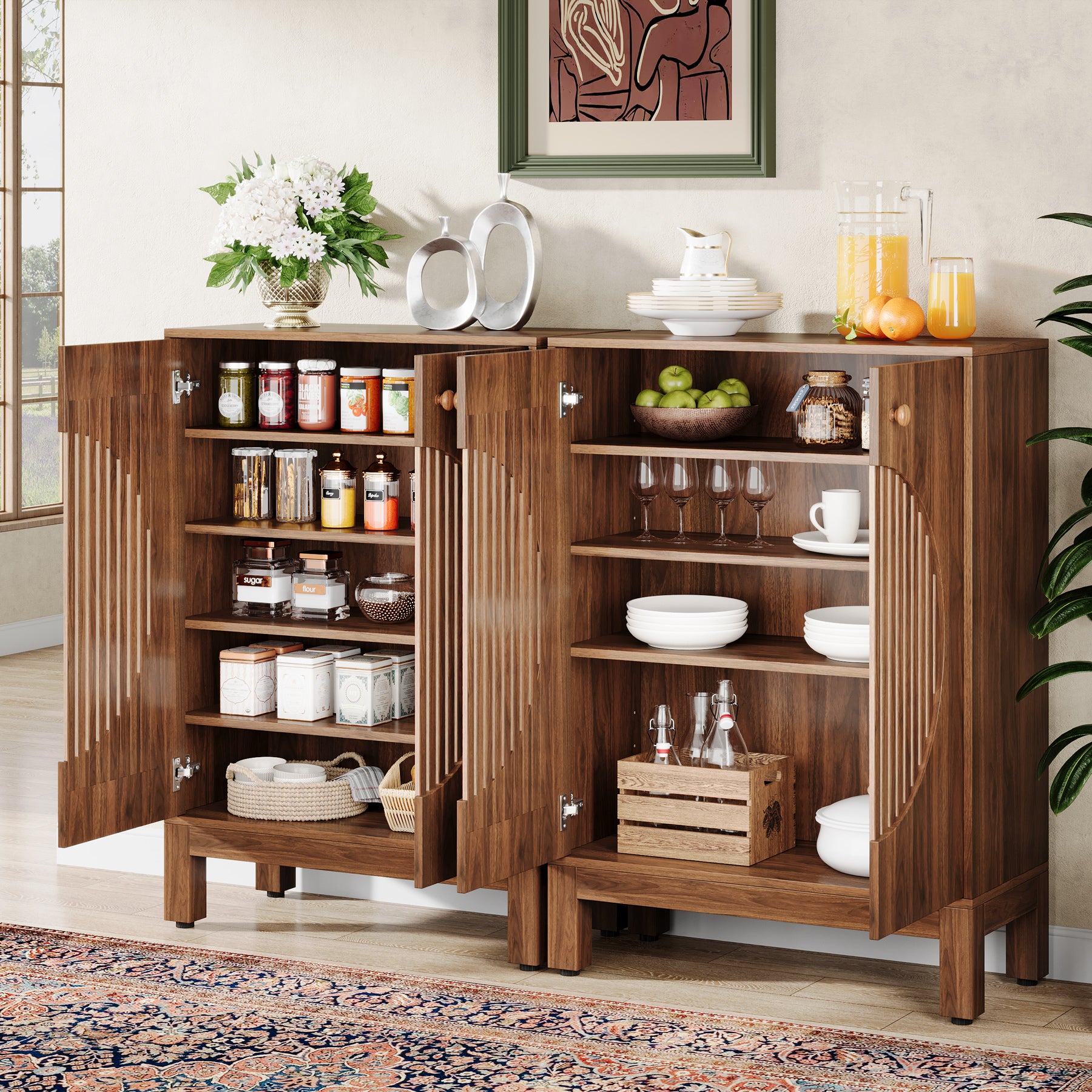 Tribesigns 28.74-Inch Farmhouse Sideboard Cabinet, Wooden Buffet Cabinet with Round Louvered Doors for Kitchen
