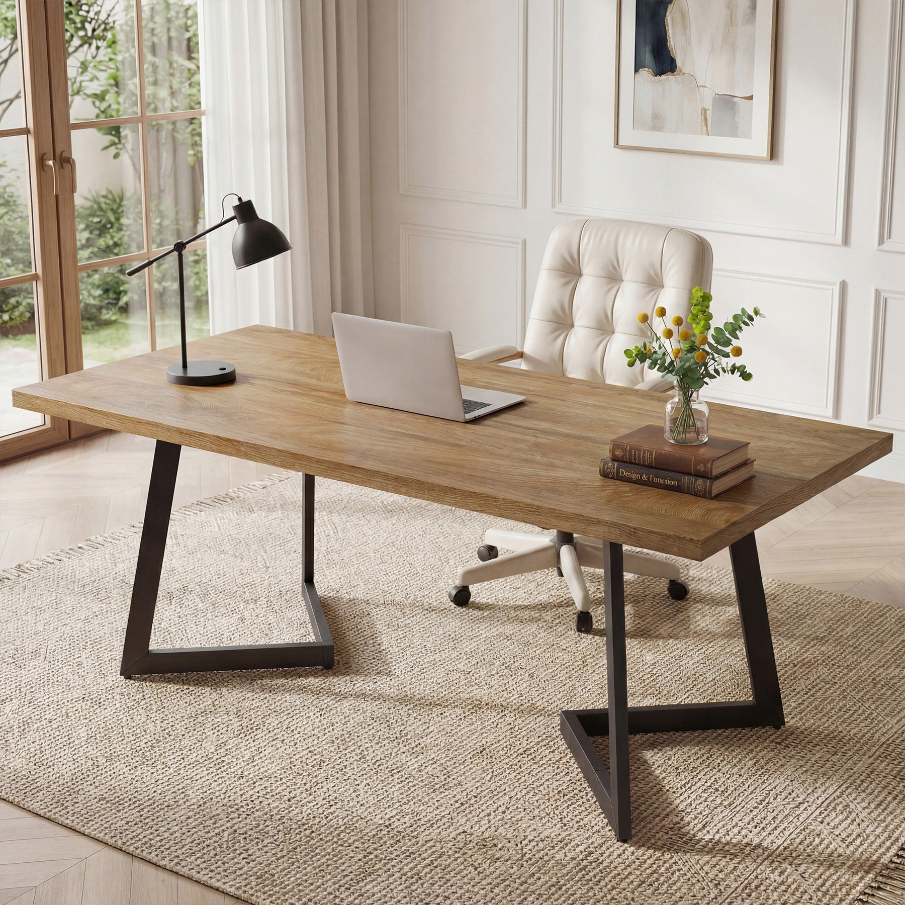Tribesigns 62.2-Inch Industrial Executive Desk with V-Shaped Metal Legs, Large Computer Writing Desk for Home Office and Study Room