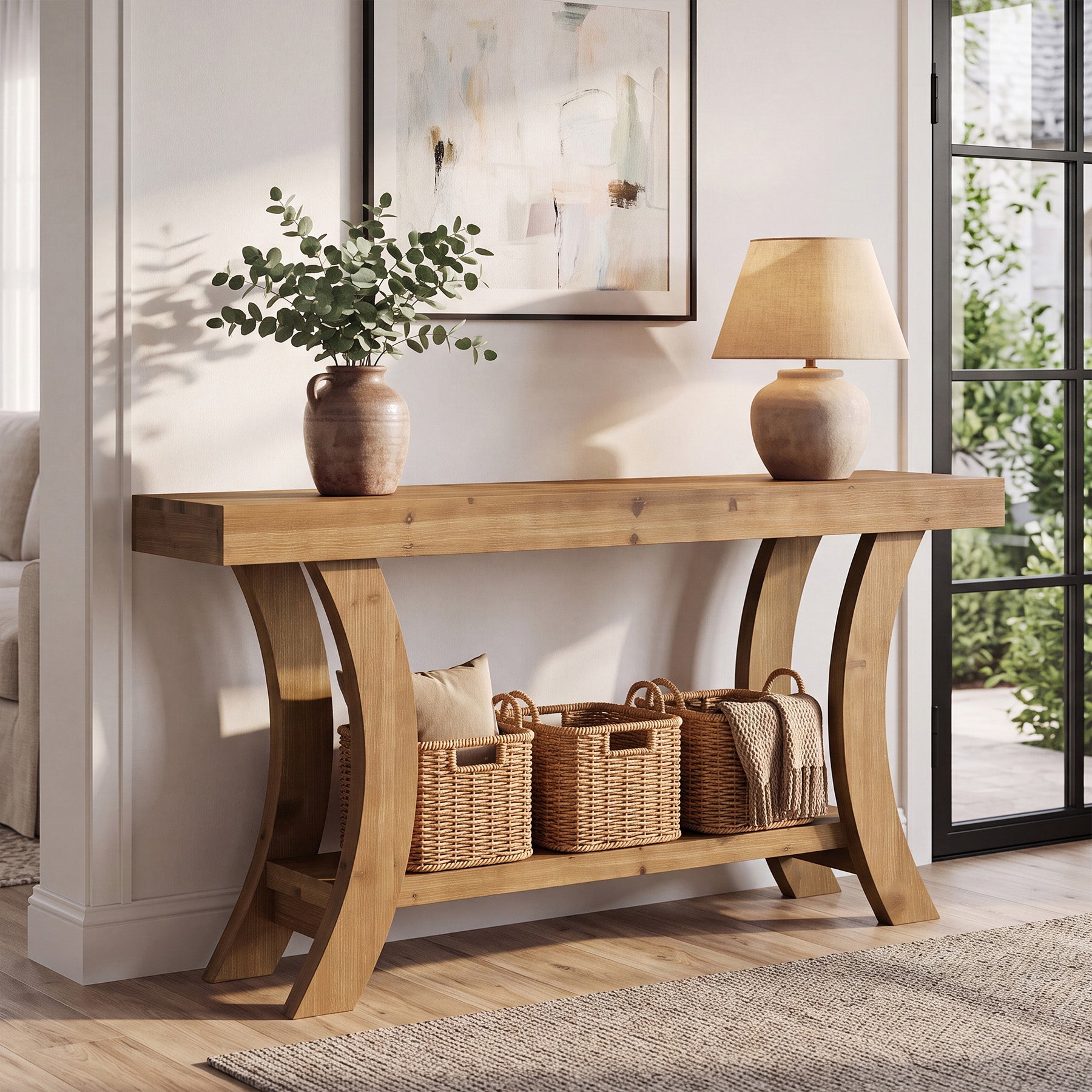 Tribesigns 63 Inch Solid Wood Console Table with Shelf, Arched Farmhouse Entryway and Sofa Table