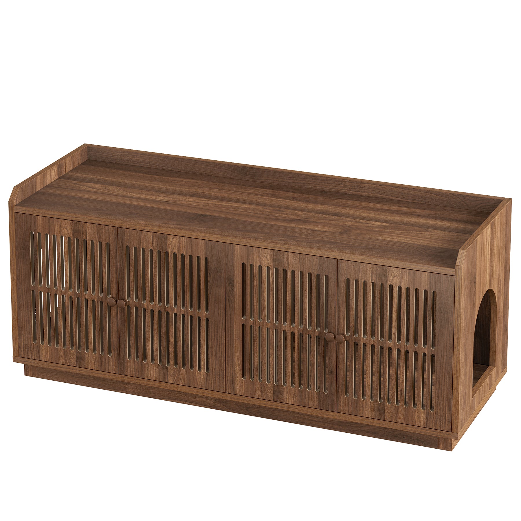 55.1-Inch Extra Large Cat Litter Box Enclosure for 2 Cats with 2 Cabinets and Side Entry, Hidden Wooden Cat Washroom Furniture for Living Room
