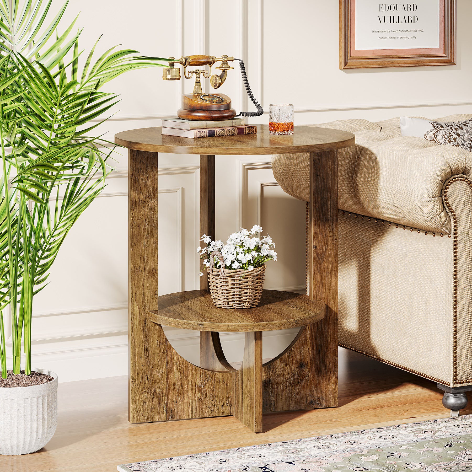 Tribesigns 19.68-Inch Round End Table with Storage, 2-Tier Tall Side Table for Living Room and Bedroom