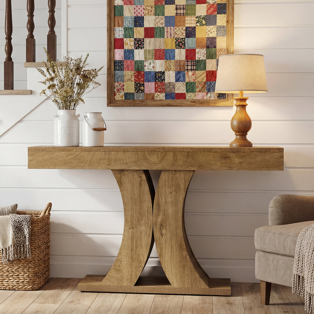 Tribesigns 59" Farmhouse Console Table with Double-Arch X-Frame, Narrow Sofa Table for Entryway