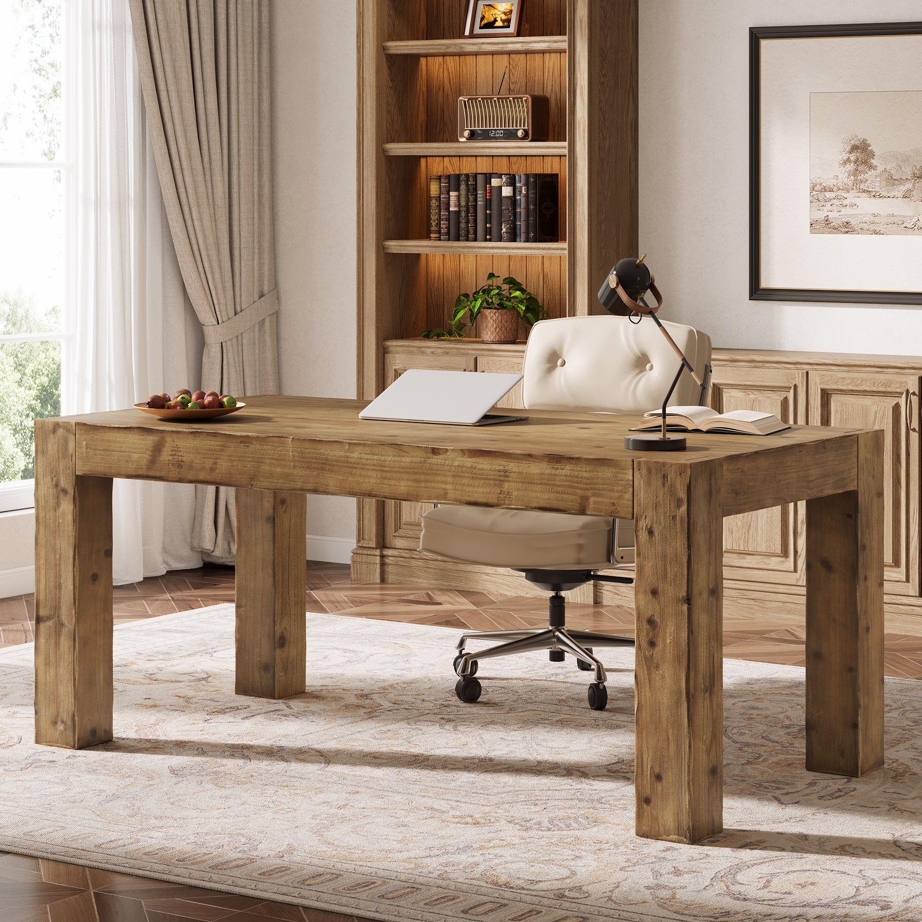 Tribesigns 63" Solid Wood Executive Desk, Rustic Computer Desk for Home Office (Only Table)