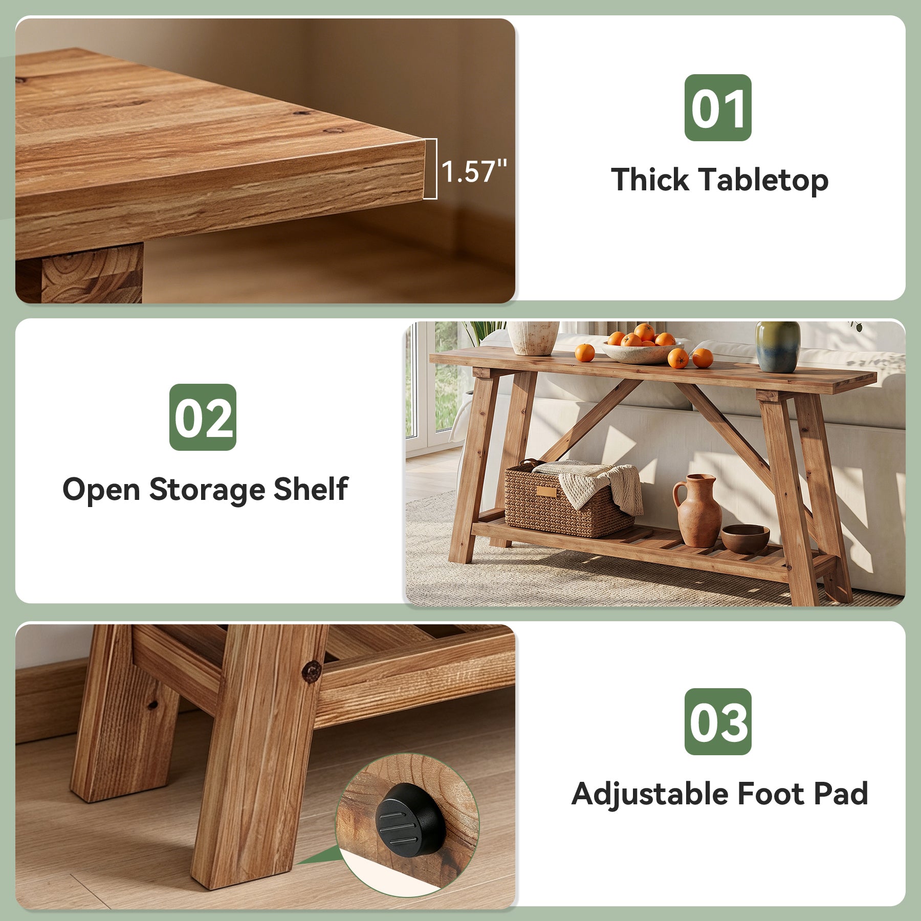 Tribesigns 62.99-Inch Solid Wood Console Table, Narrow Design with Storage Shelf for Entryway Living Room and Hallway