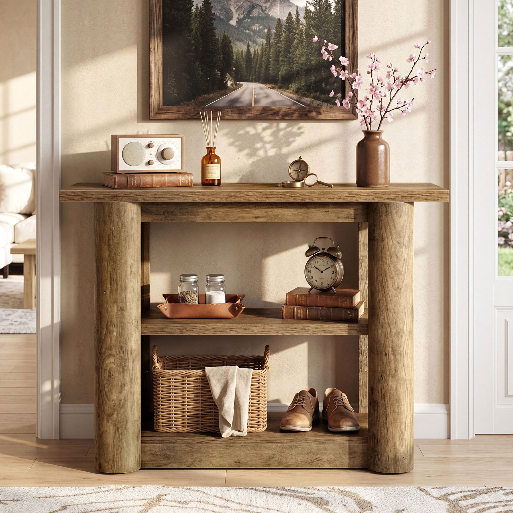 42-Inch Farmhouse Console Table, 3-Tier Narrow Sofa Table with Shelves for Entryway, Living Room