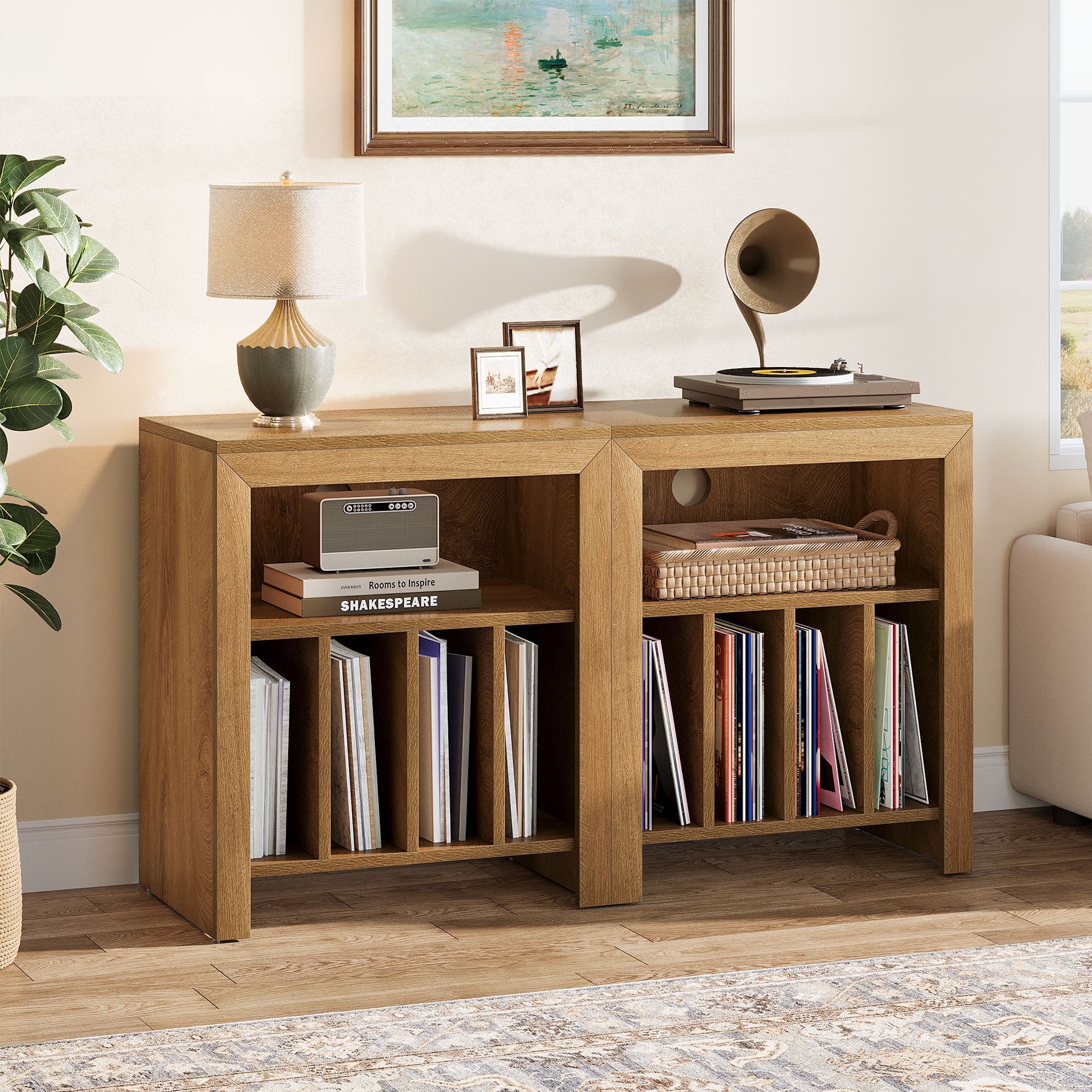 Tribesigns Industrial Record Player Cabinet with Wheels, Vinyl CD Media Storage Side Table